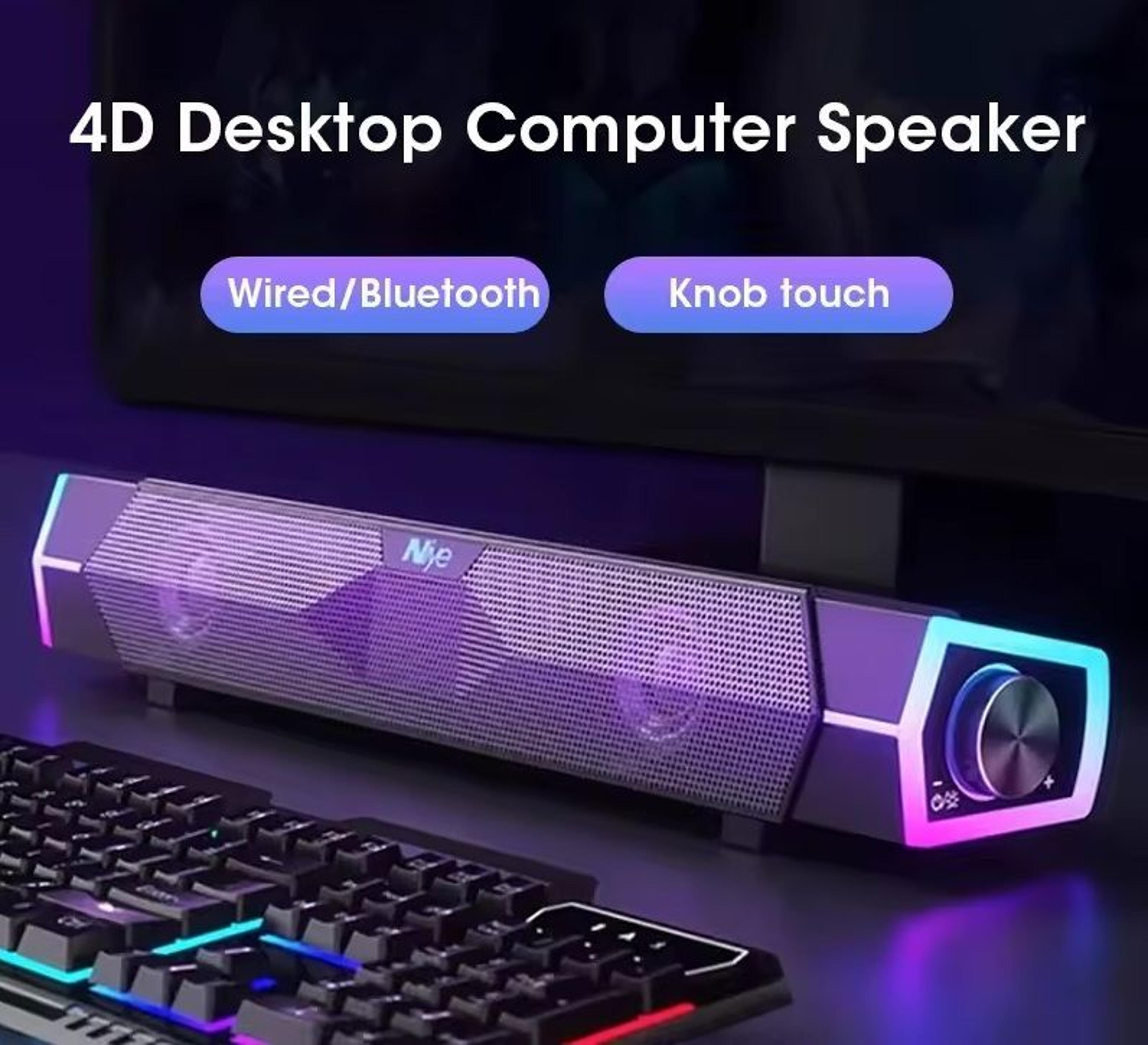 bluetooth 5.0 computer soundbar with surround stereo subwoofer and wired connection