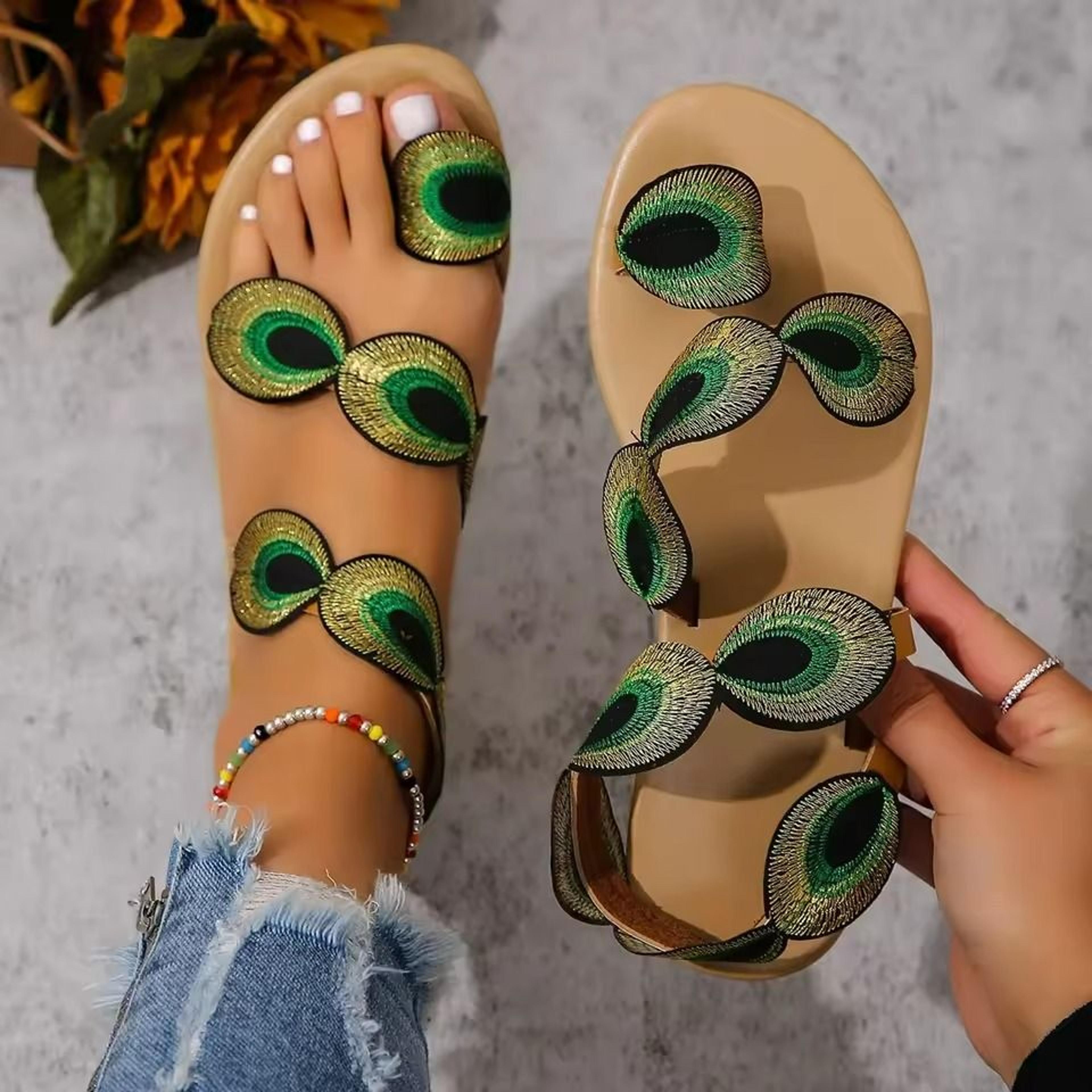 embroidered faux flower flat sandals women summer beach travel shoes