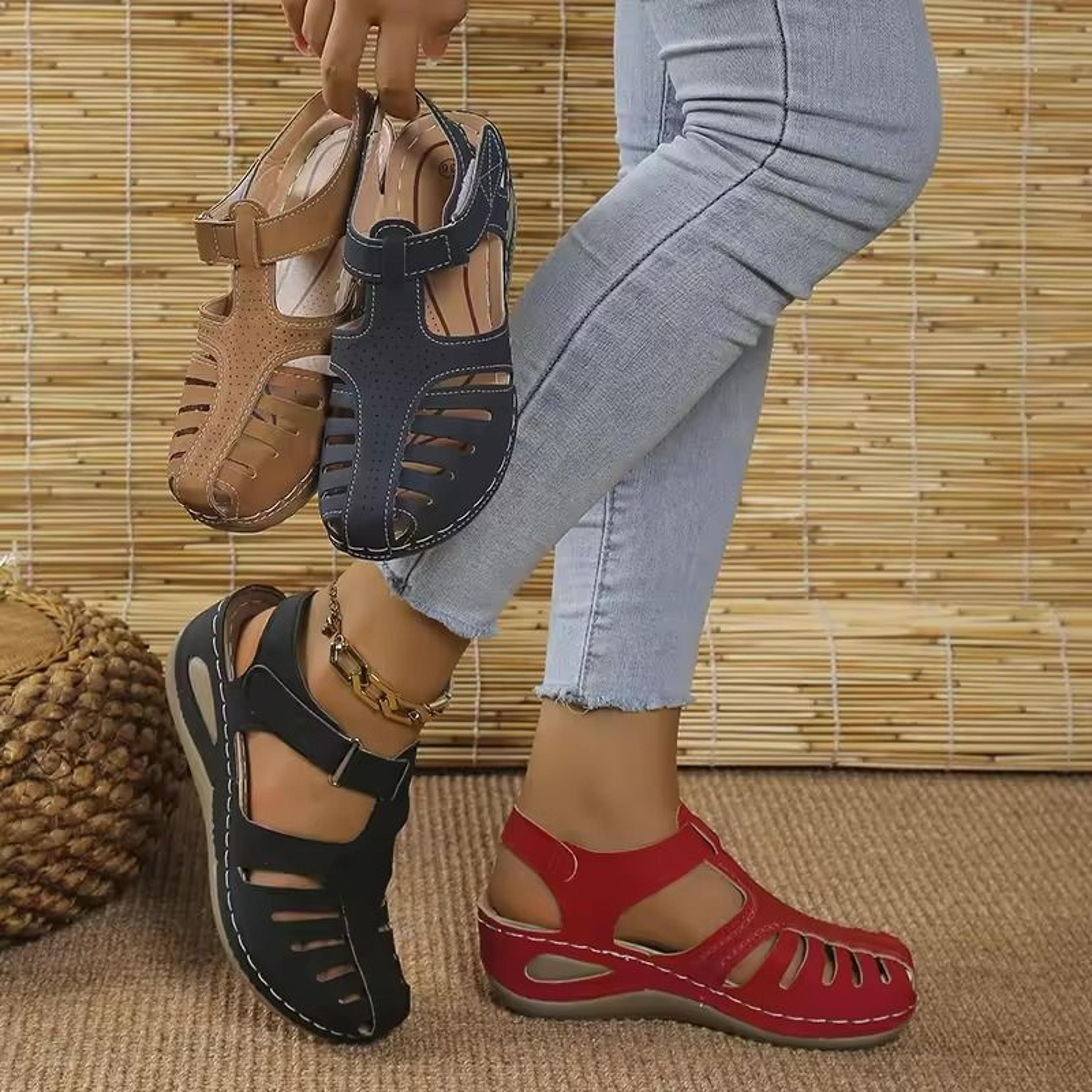 womens orthopedic wedge sandals with open toe and non-slip sole