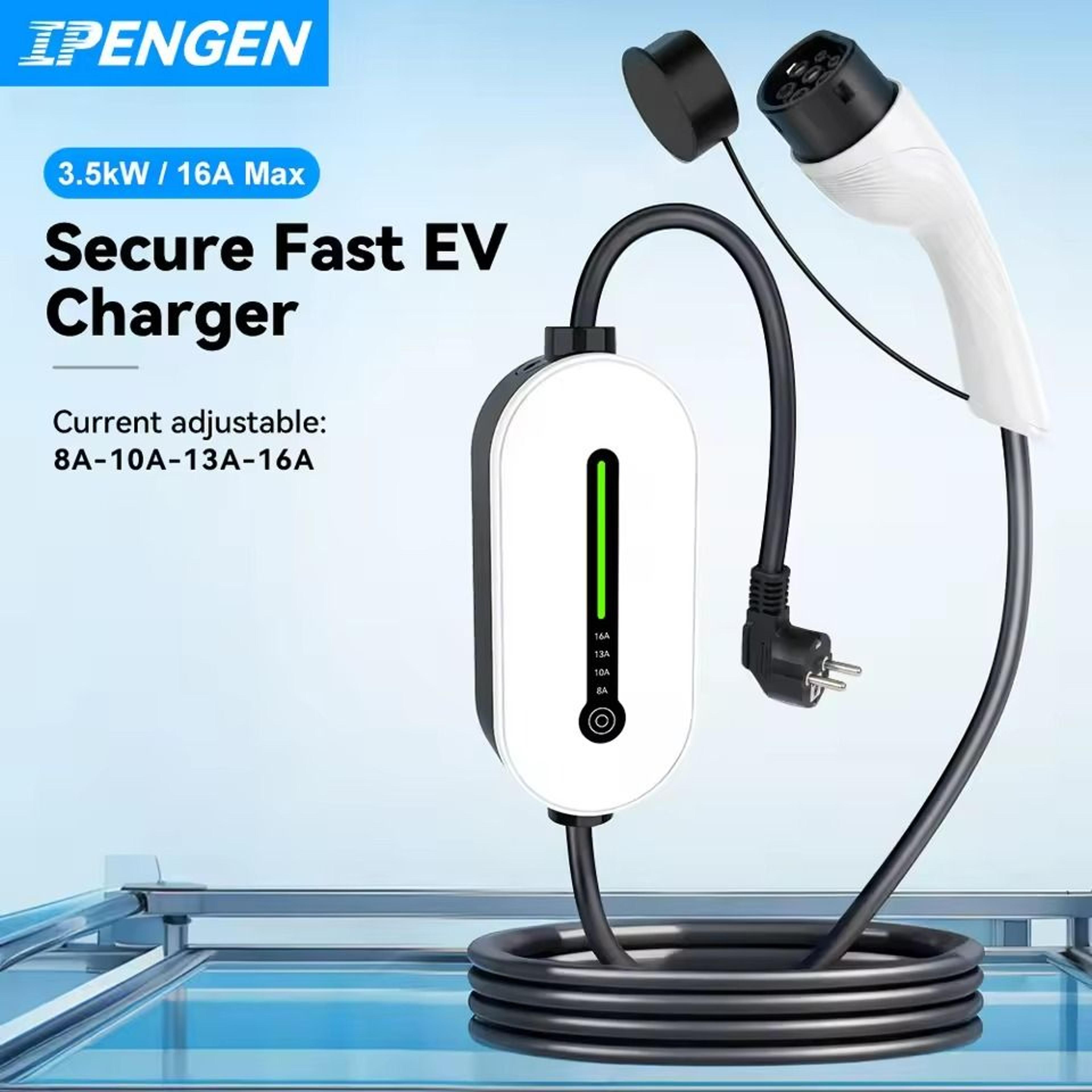 ev portable charger with type 2 or gbt plug and 3.5kw fast charging for electric vehicles