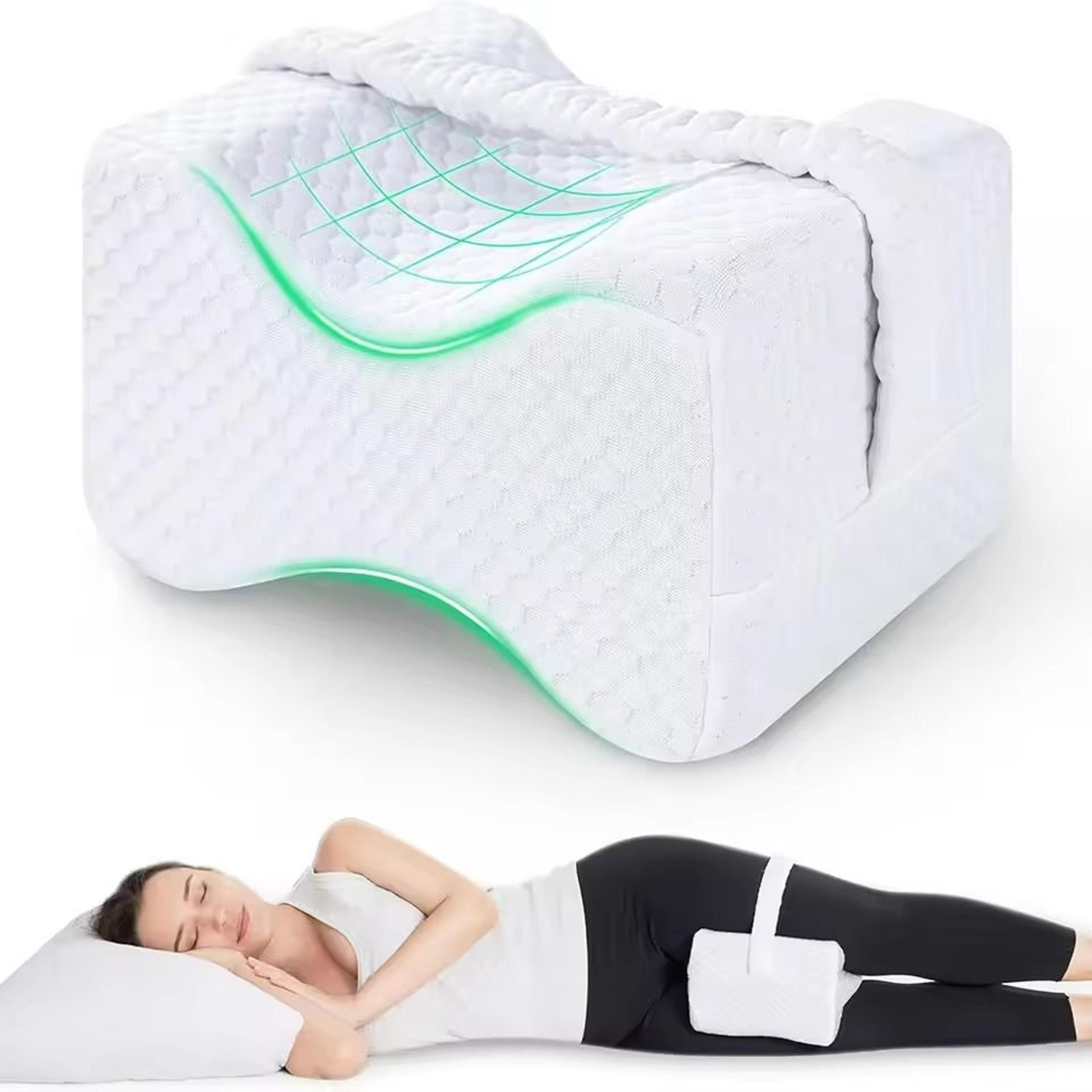 memory foam knee pillow with adjustable strap for side sleepers and hip pain relief