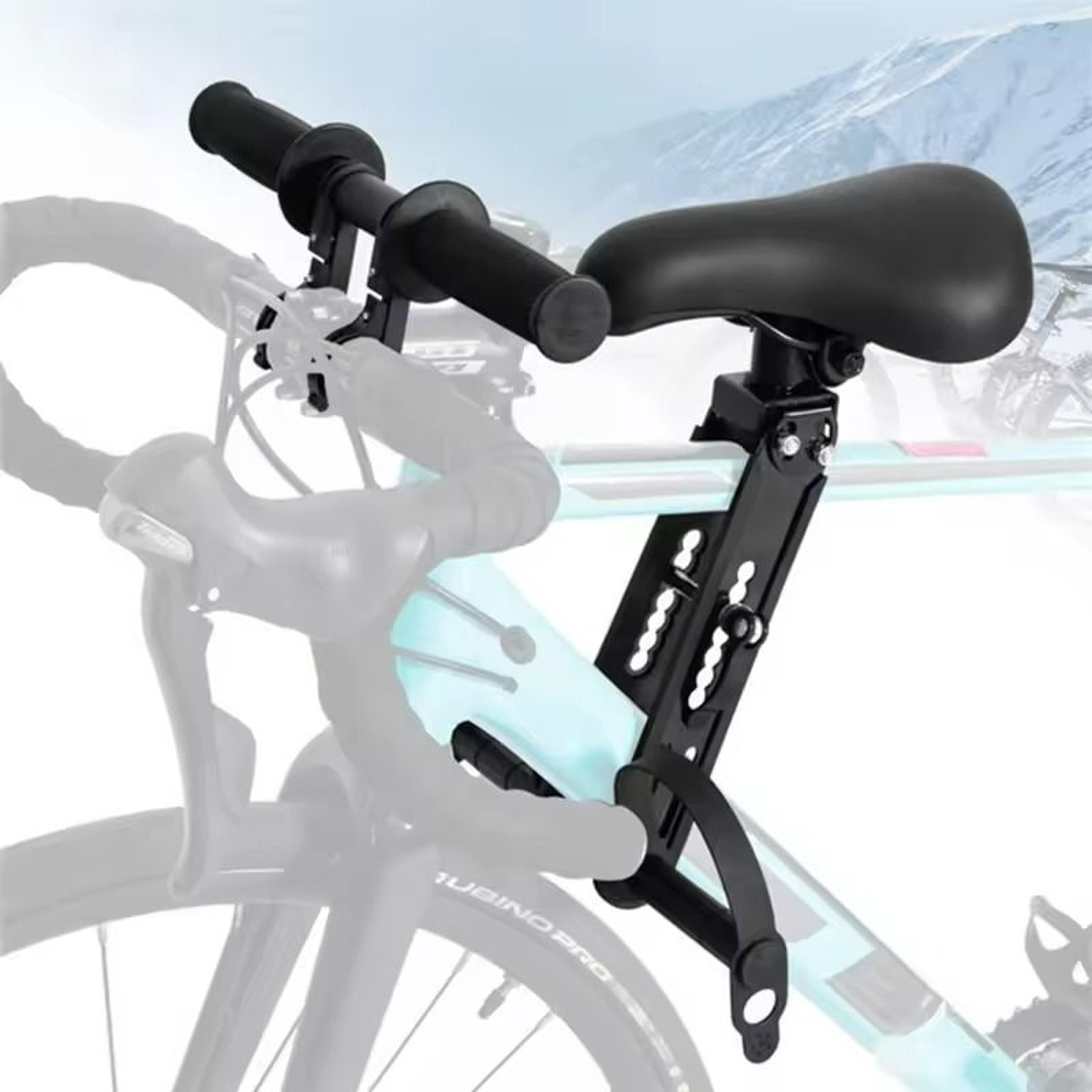 adjustable front frame baby bicycle seat with safety handlebar and pedals