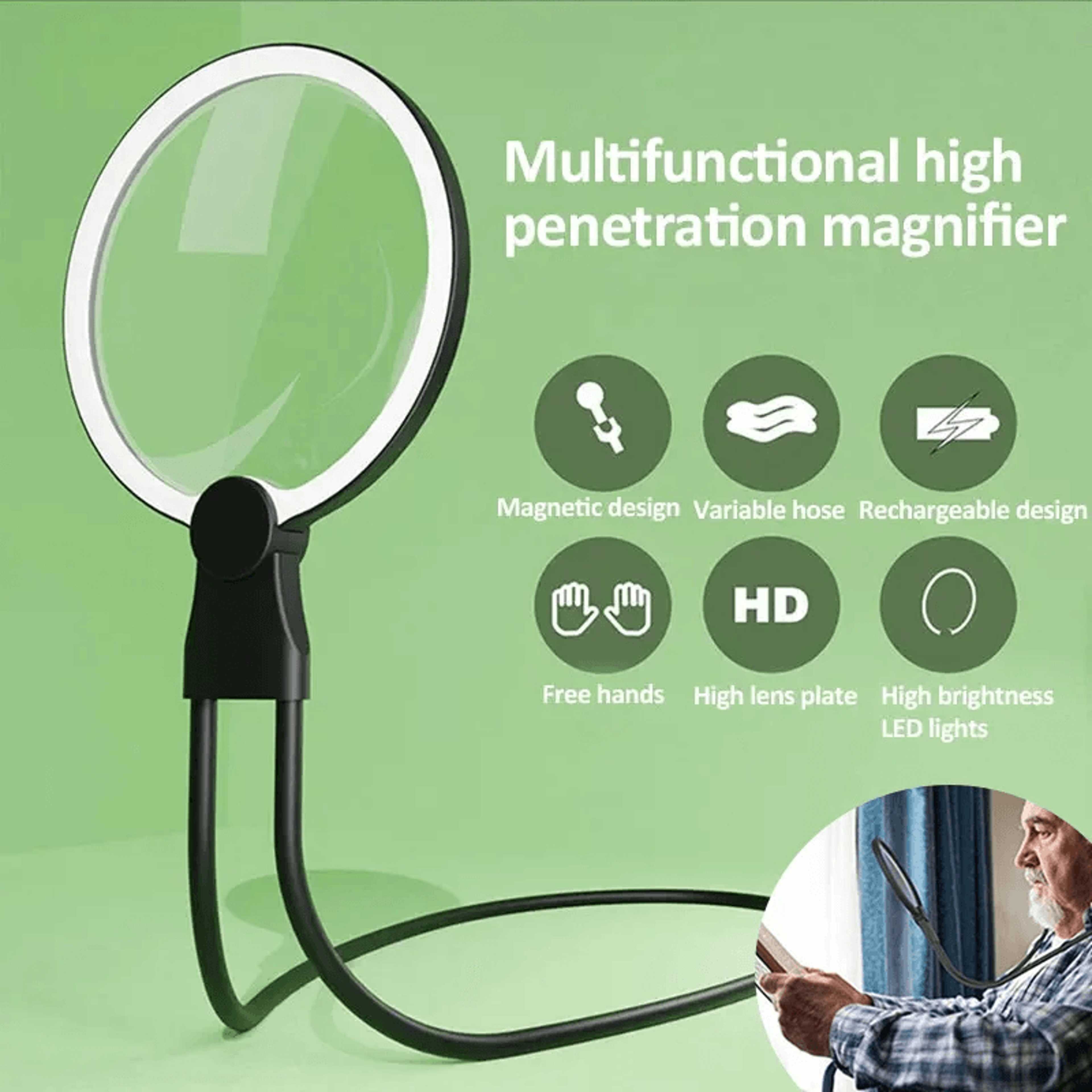 led neck wear magnifier with rechargeable desktop stand