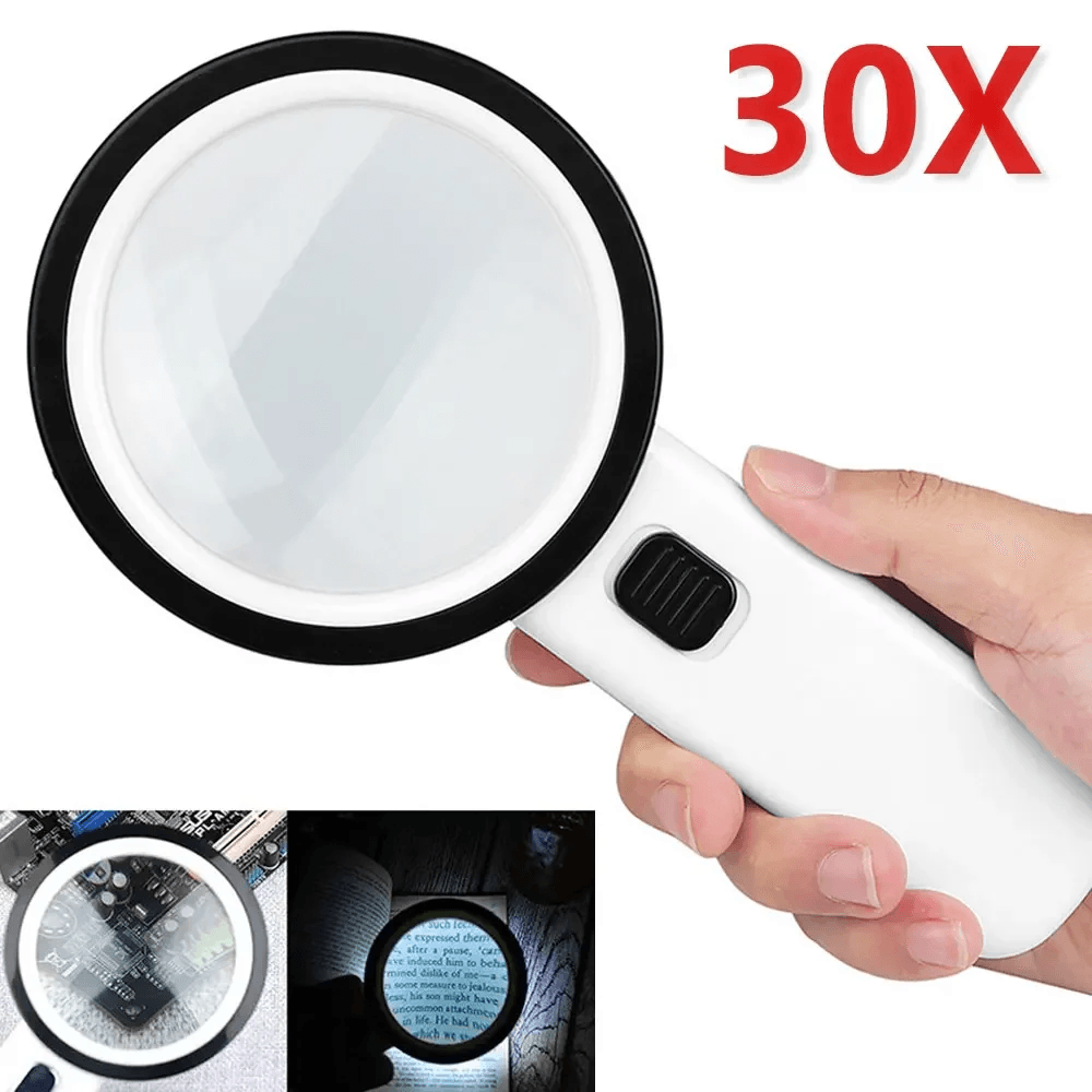 30x illuminated magnifying glass with 12 led lights and optional gift box