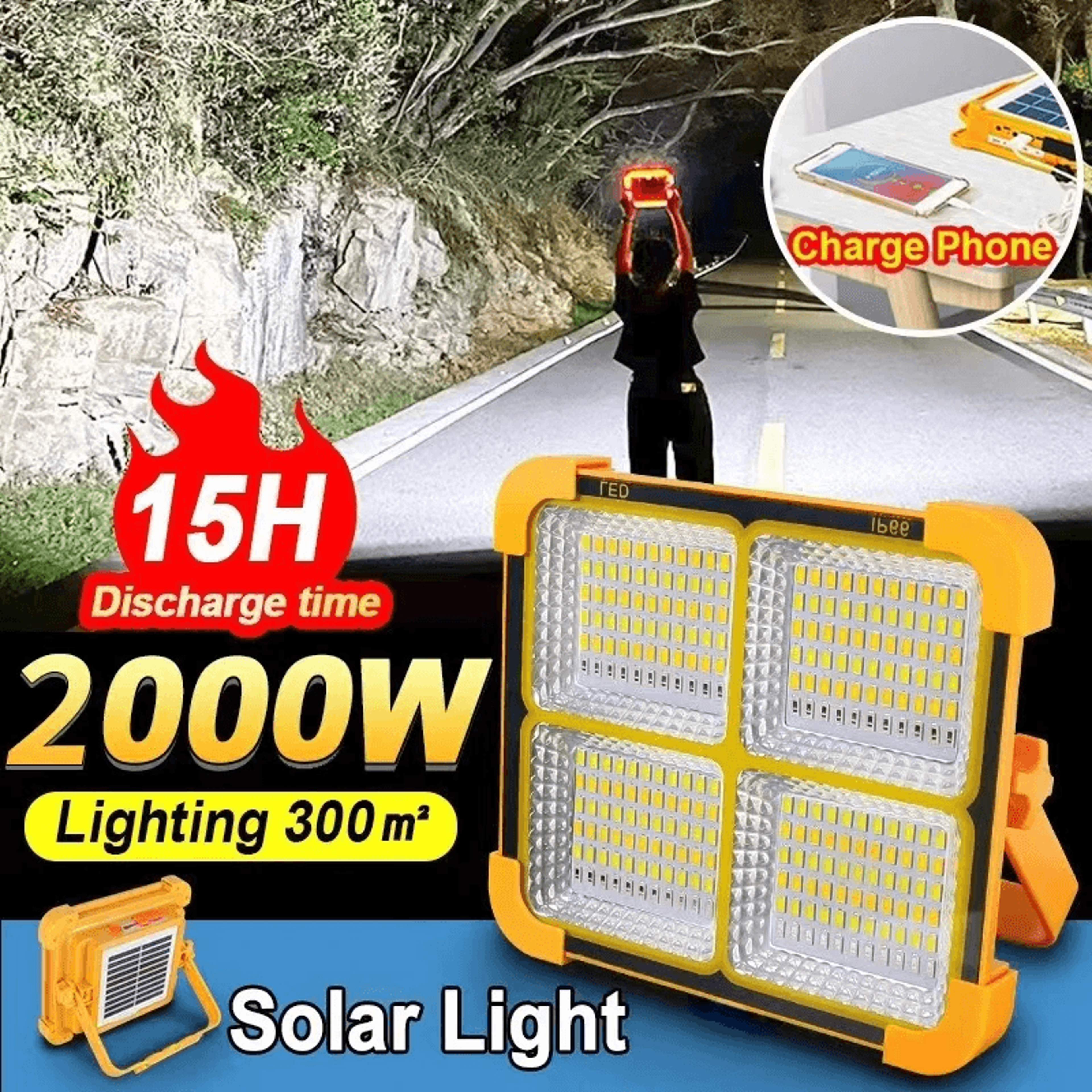 rechargeable solar flood light for outdoor use led construction spotlight