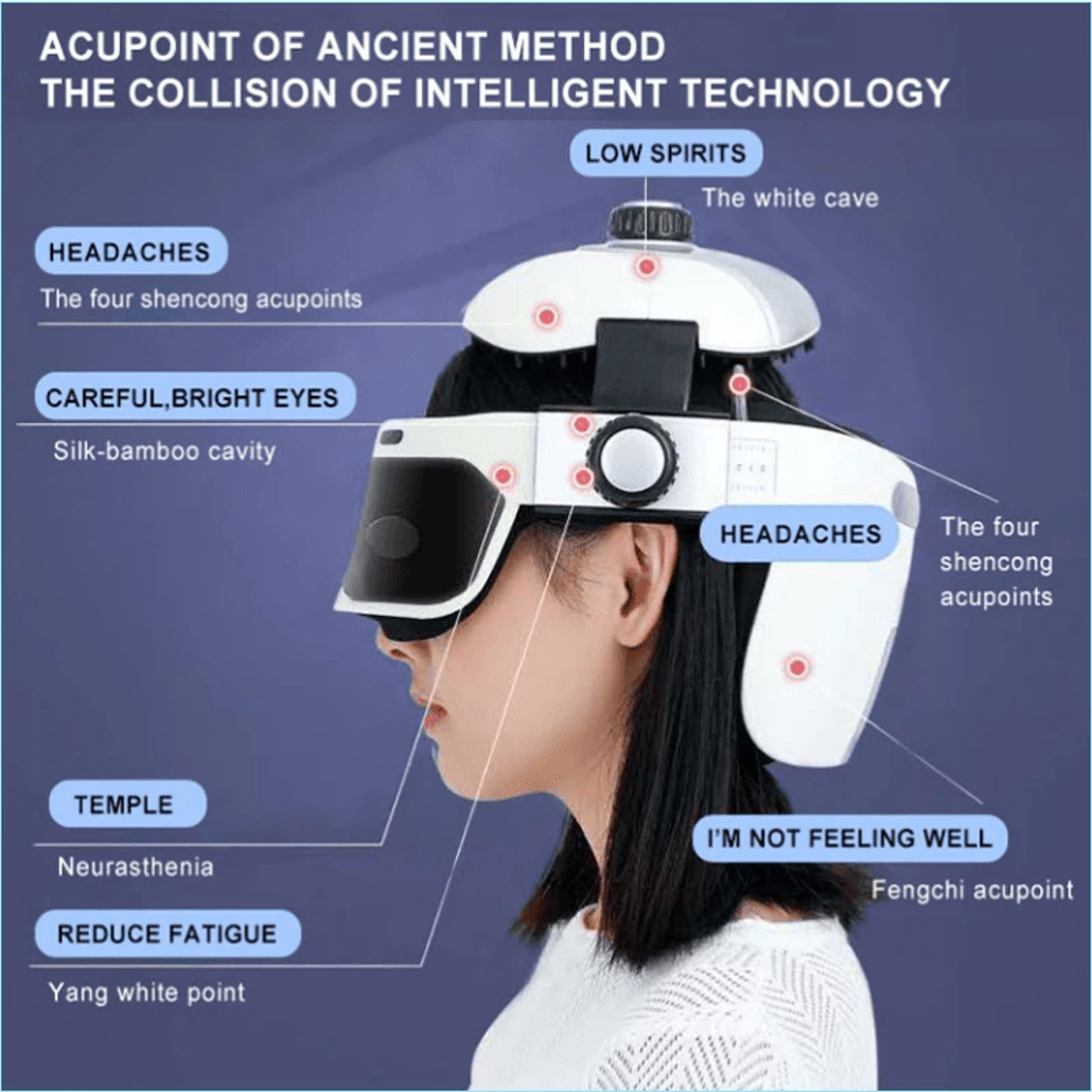 wireless head and eye massager helmet with heat and air pressure