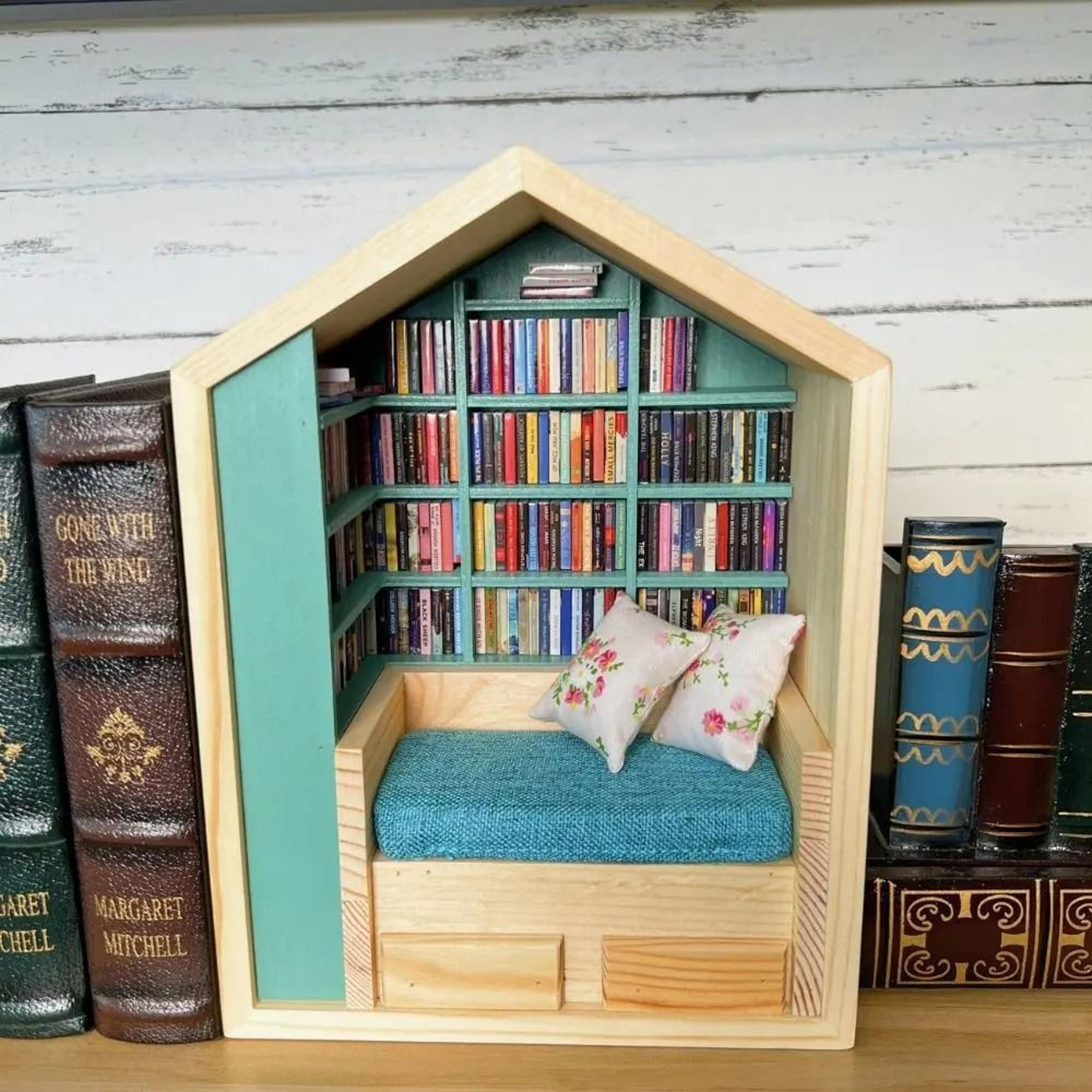 mini wooden matchbox bookshelf for study and stress relief