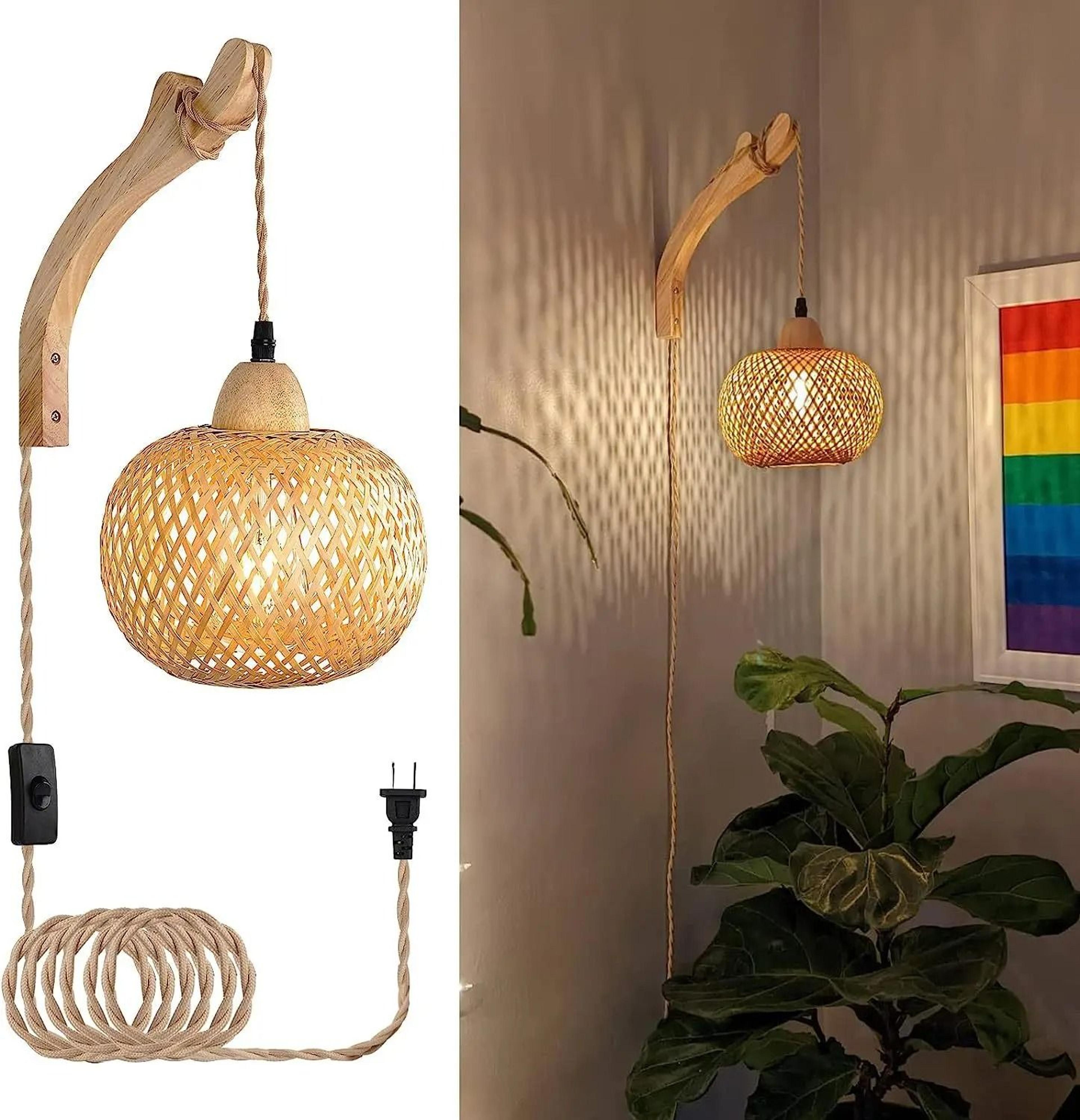 bamboo lantern wall lamp natural woven rattan light fixture