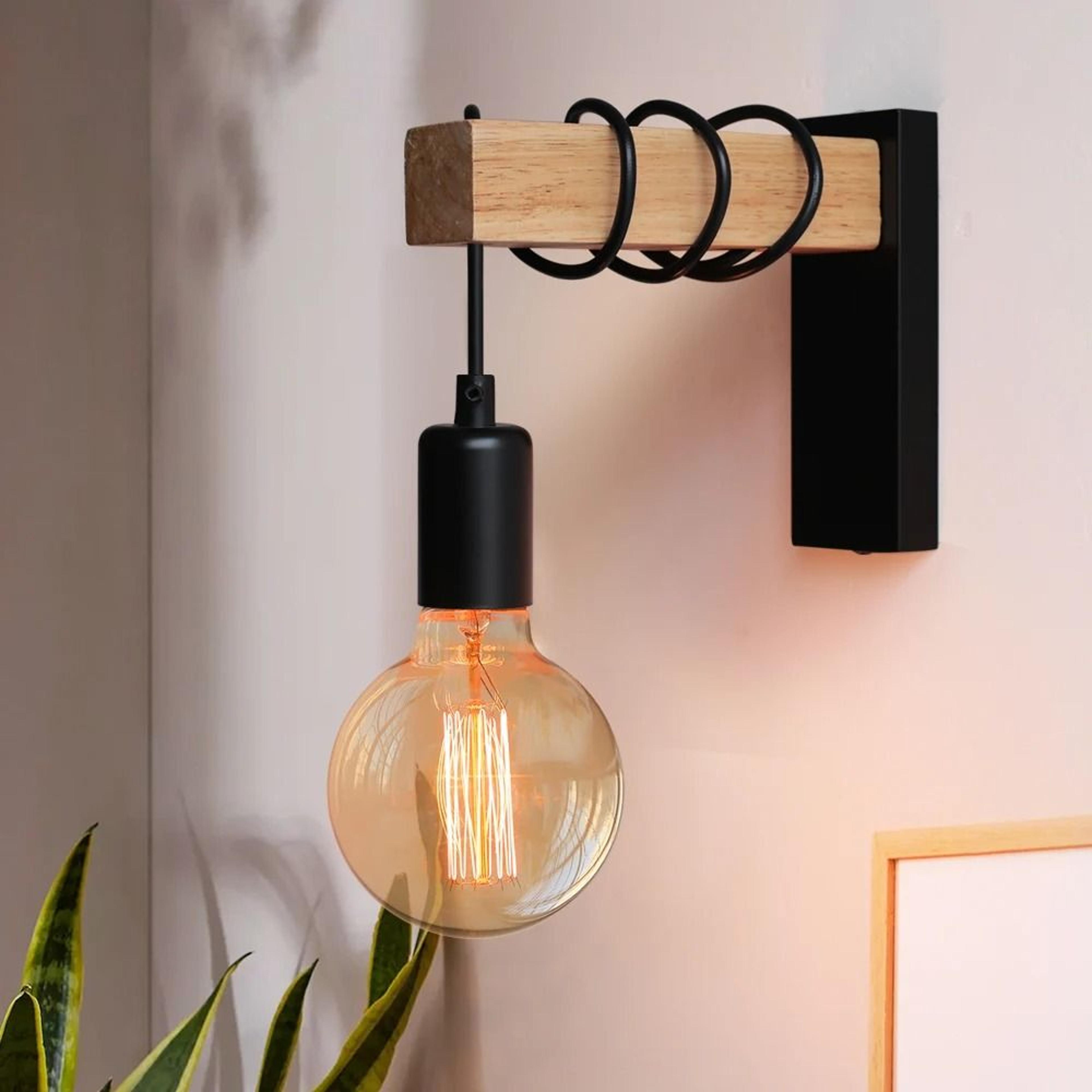 retro wall lamp with iron and wood design and optional switch for bedside or dining room use