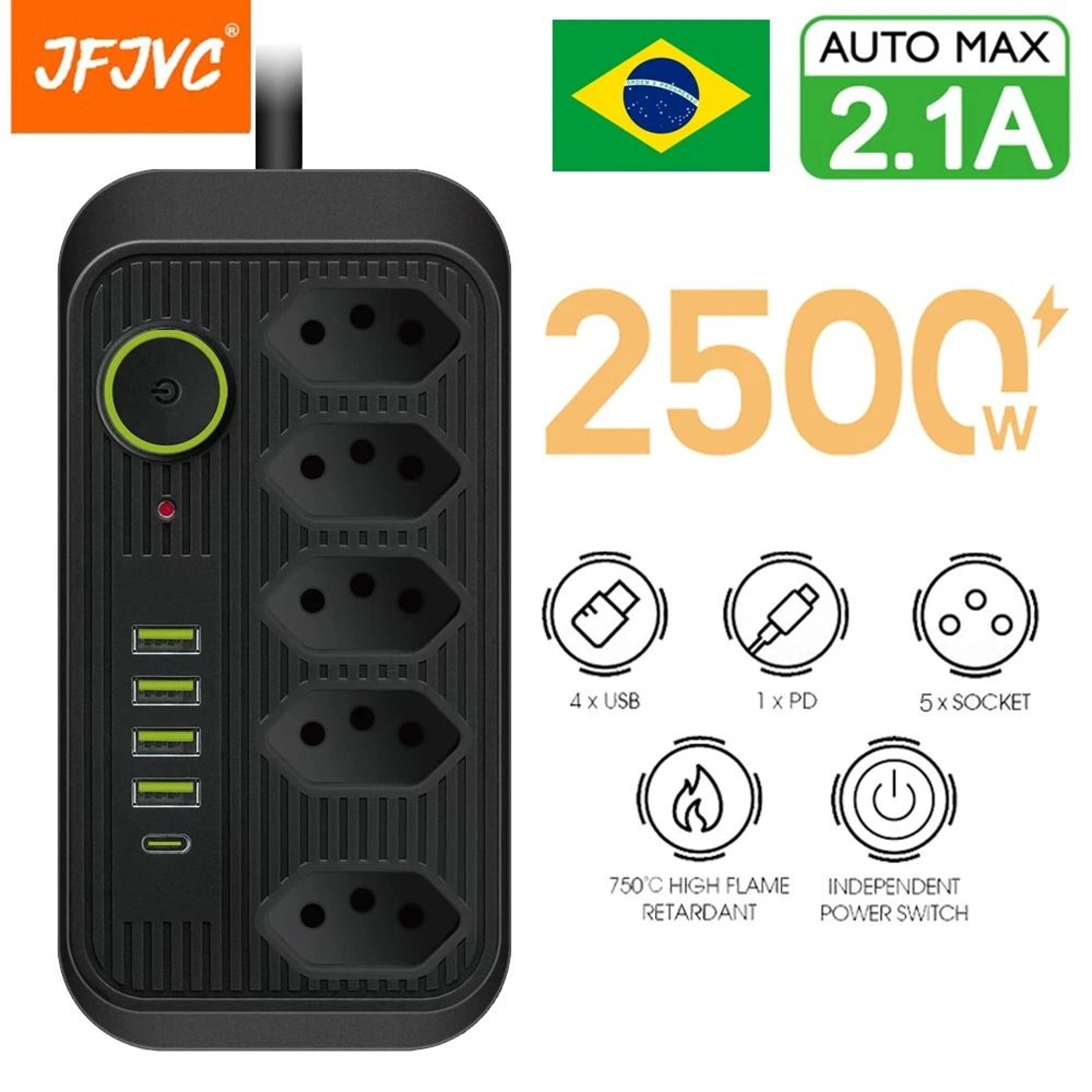 multiplug power strip with usb and type c charger for brazil outlets