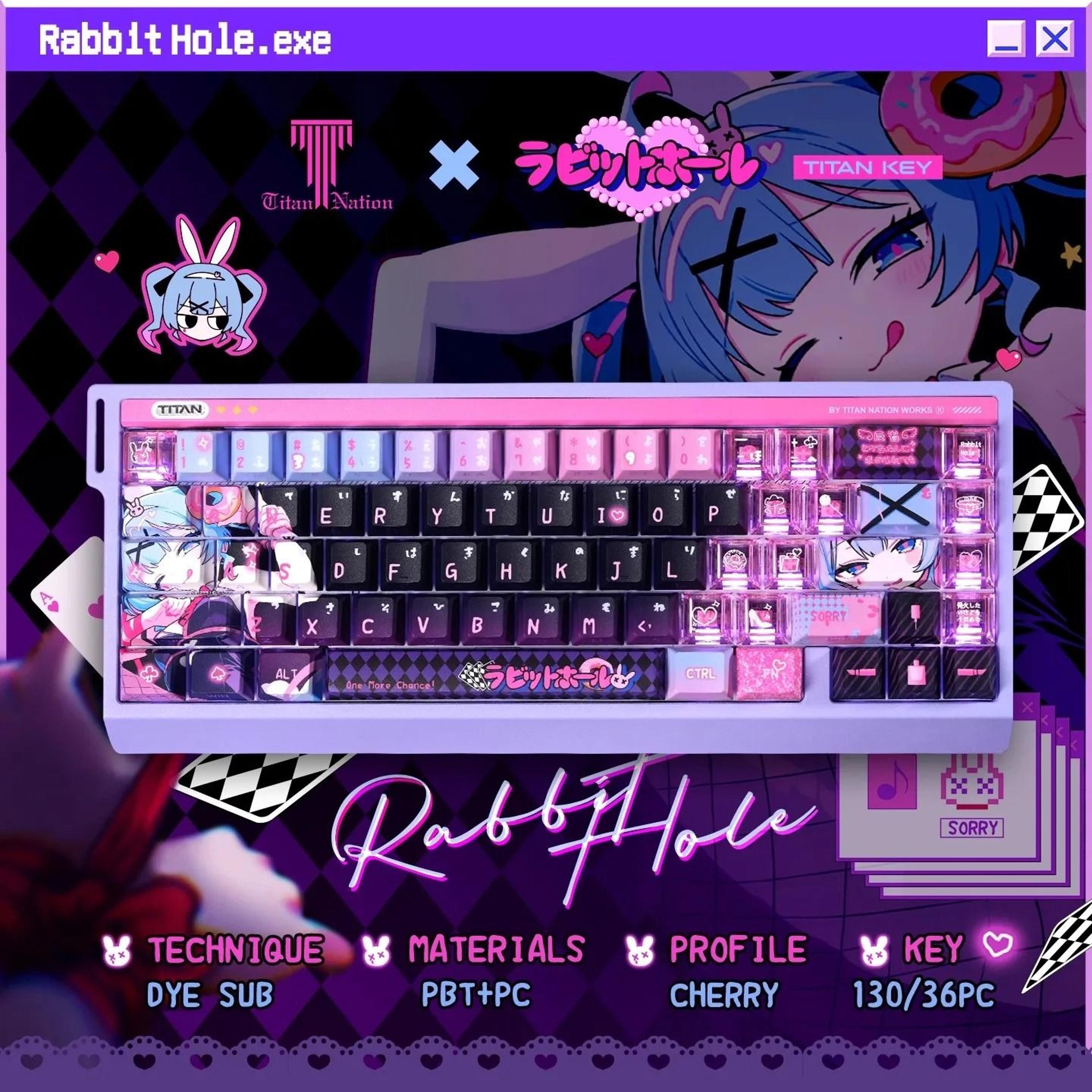 anime rabbit hole keycap set for mechanical keyboards