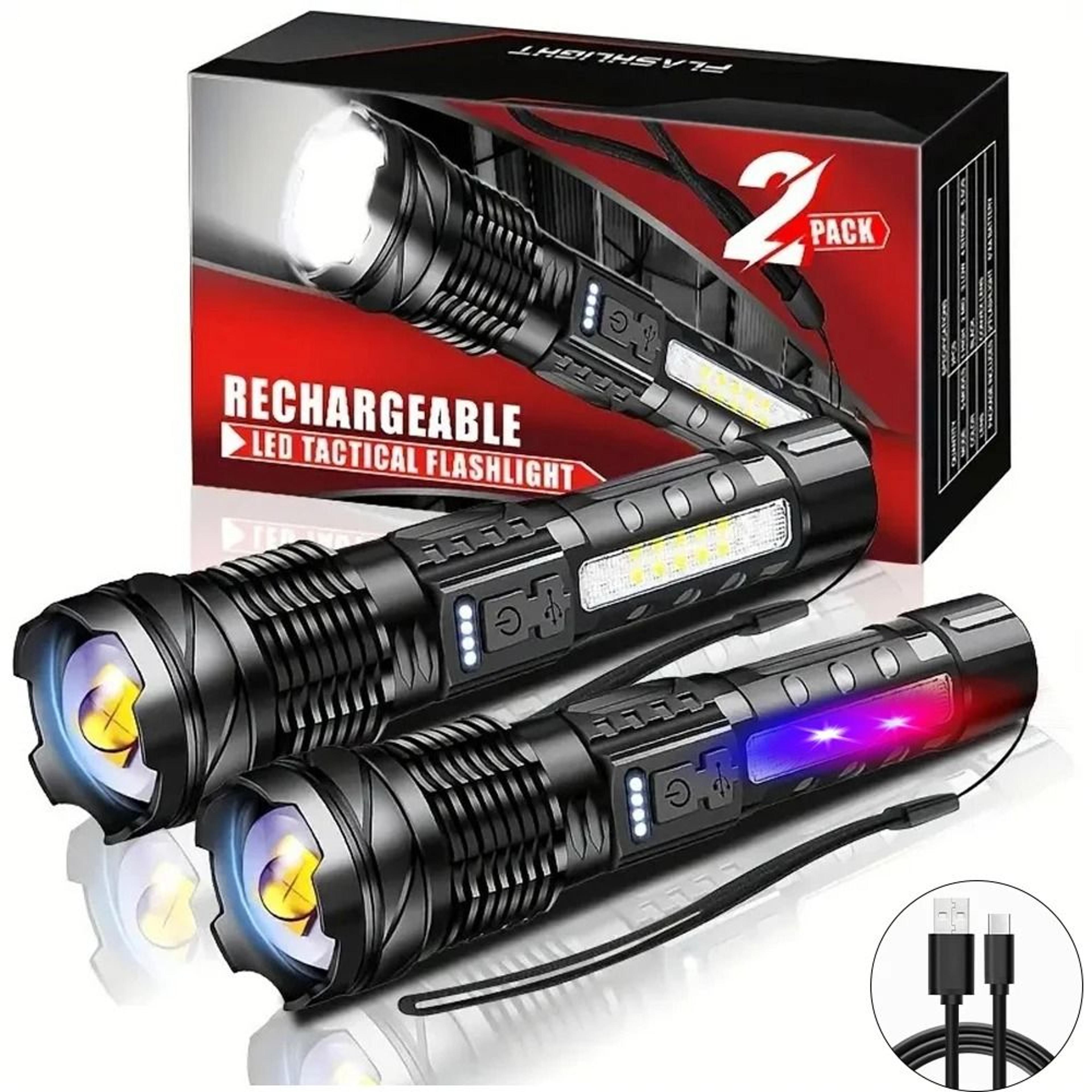 powerful led flashlight with side light usb rechargeable zoom camping lantern
