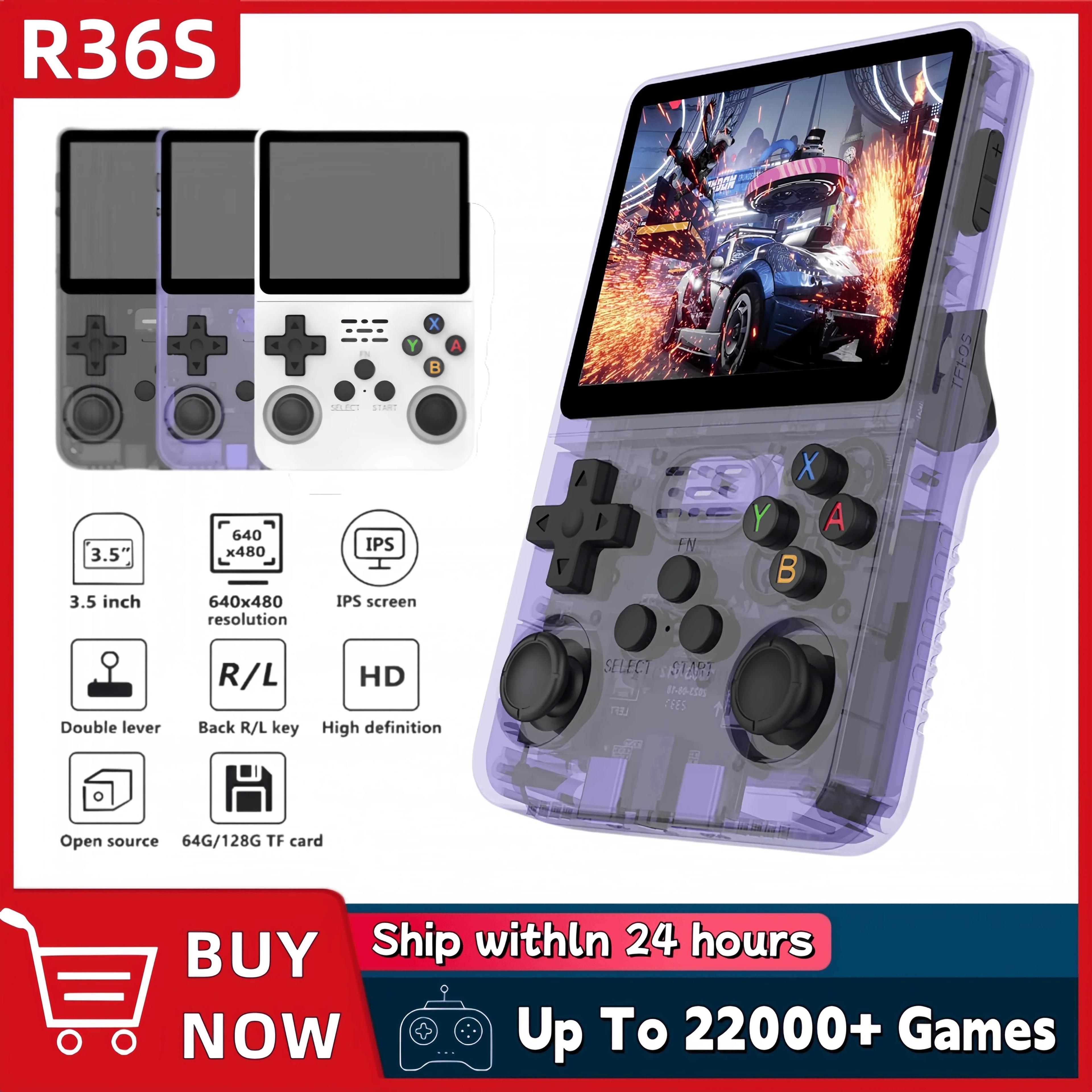 retro r36s handheld gaming console with preloaded games and ips screen