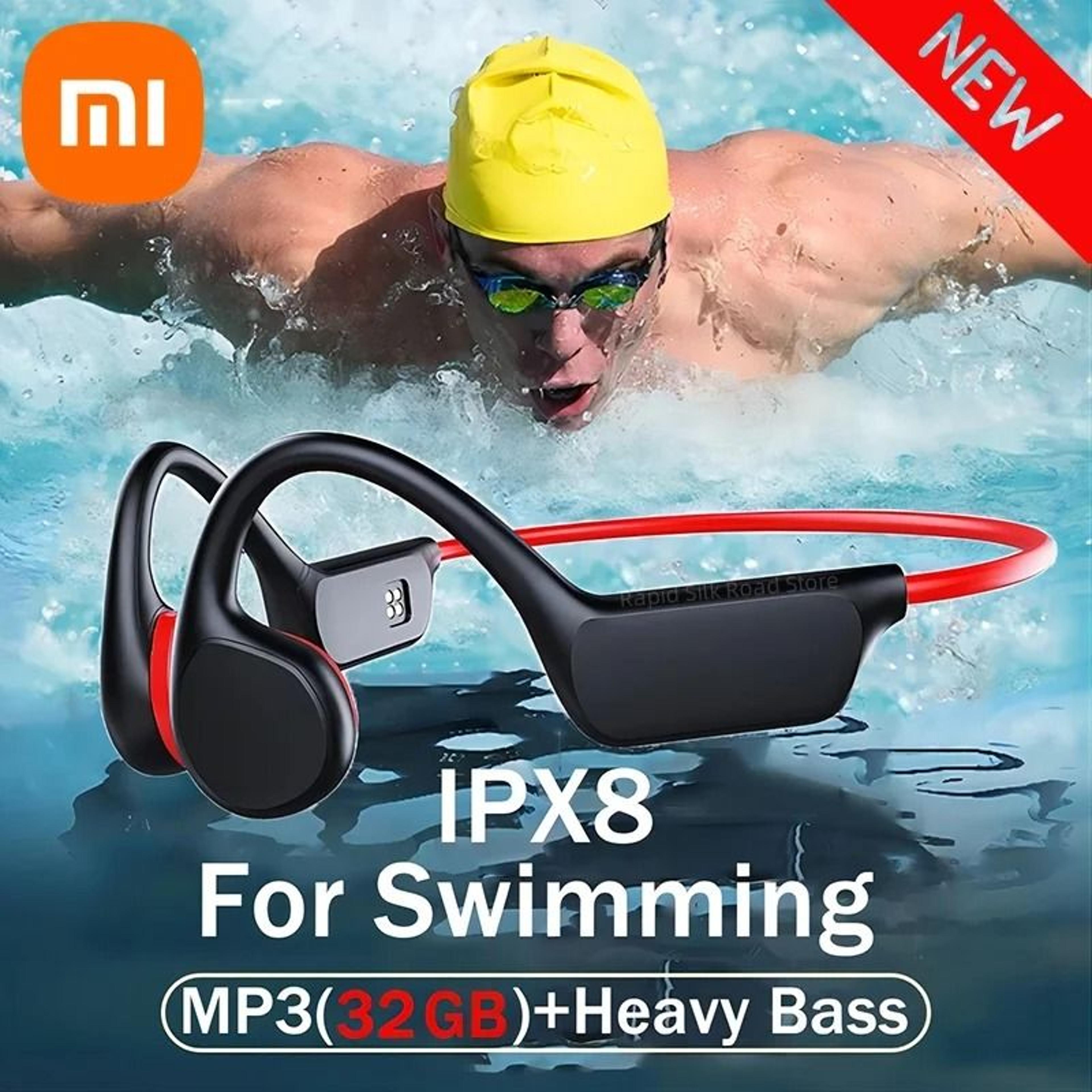bone conduction headset ipx8 waterproof bluetooth 5.3 wireless headphones with 32gb storage