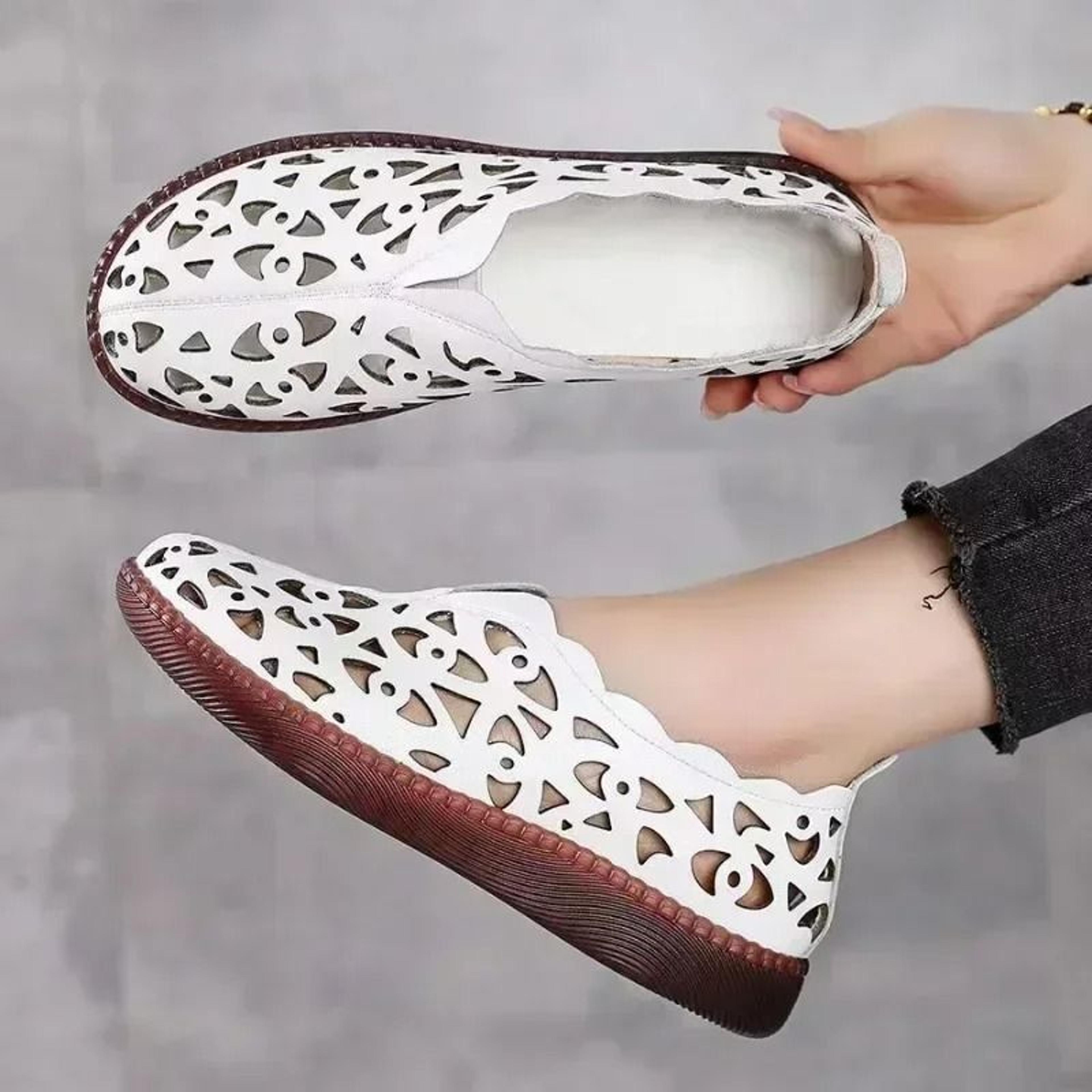 womens hollow floral summer loafers with soft sole