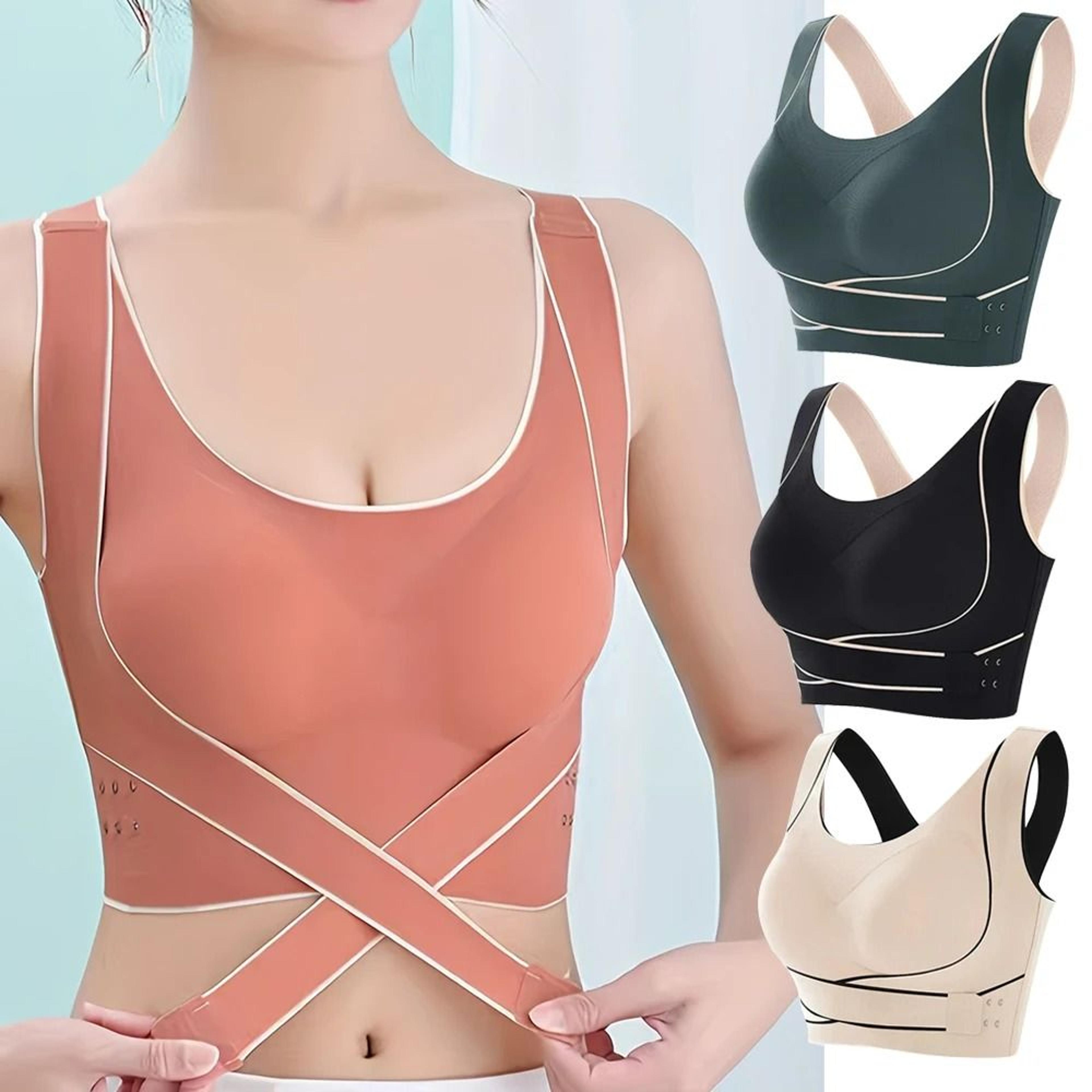 sports bra front adjustable buckle wireless padded comfy gym yoga top