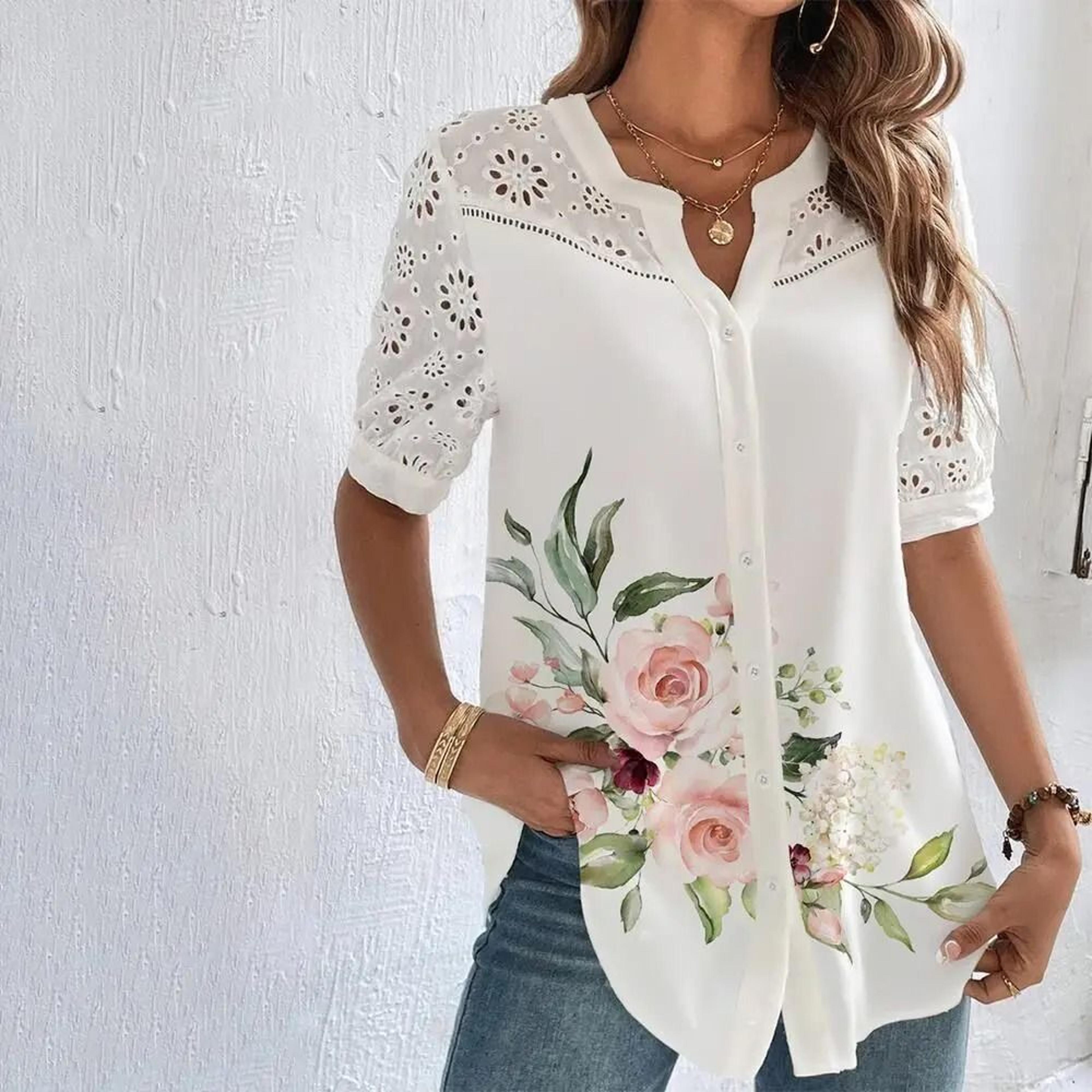 casual lace womens shirt elegant loose short sleeve blouse for holiday and weekend wear