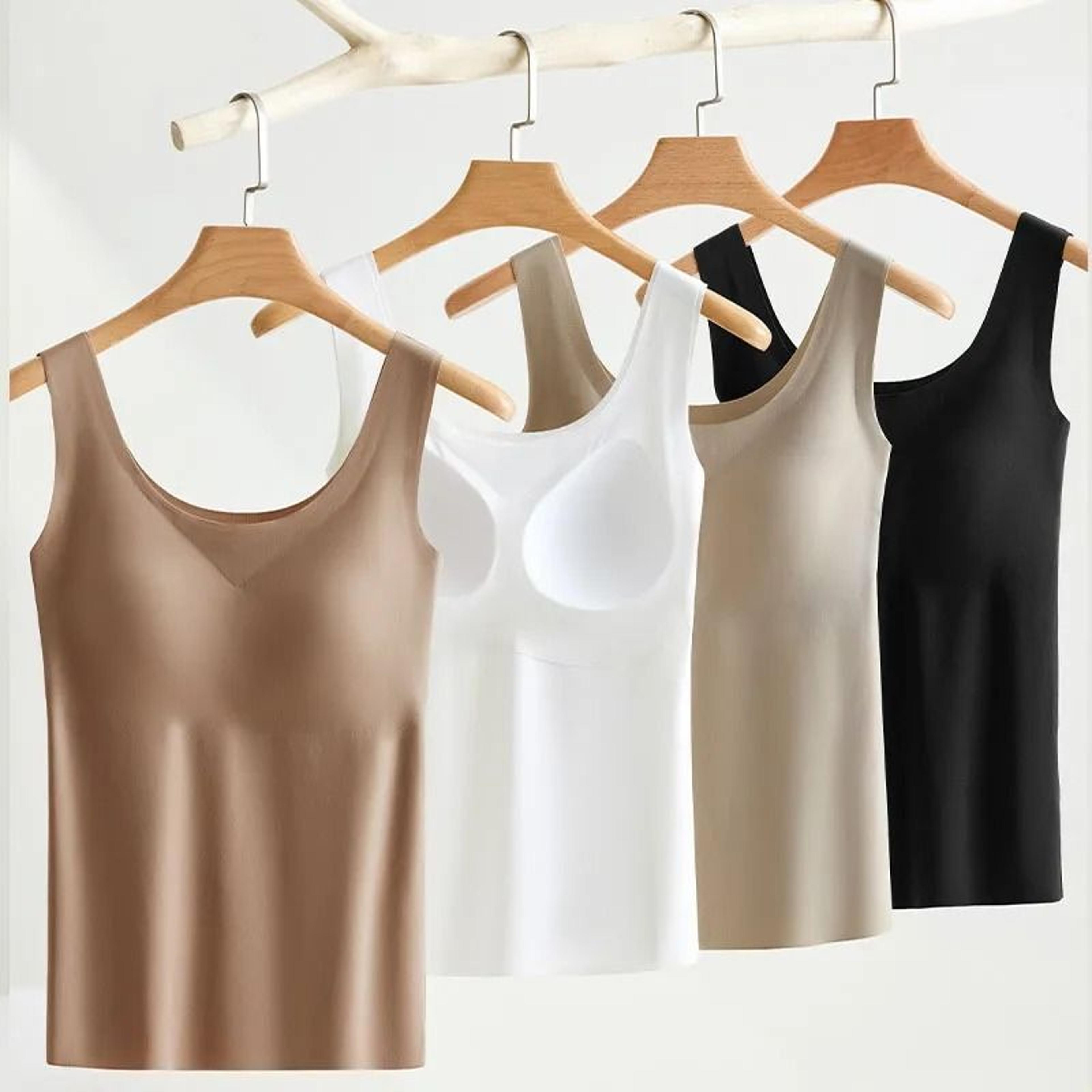 women seamless ice silk tank top with chest pads