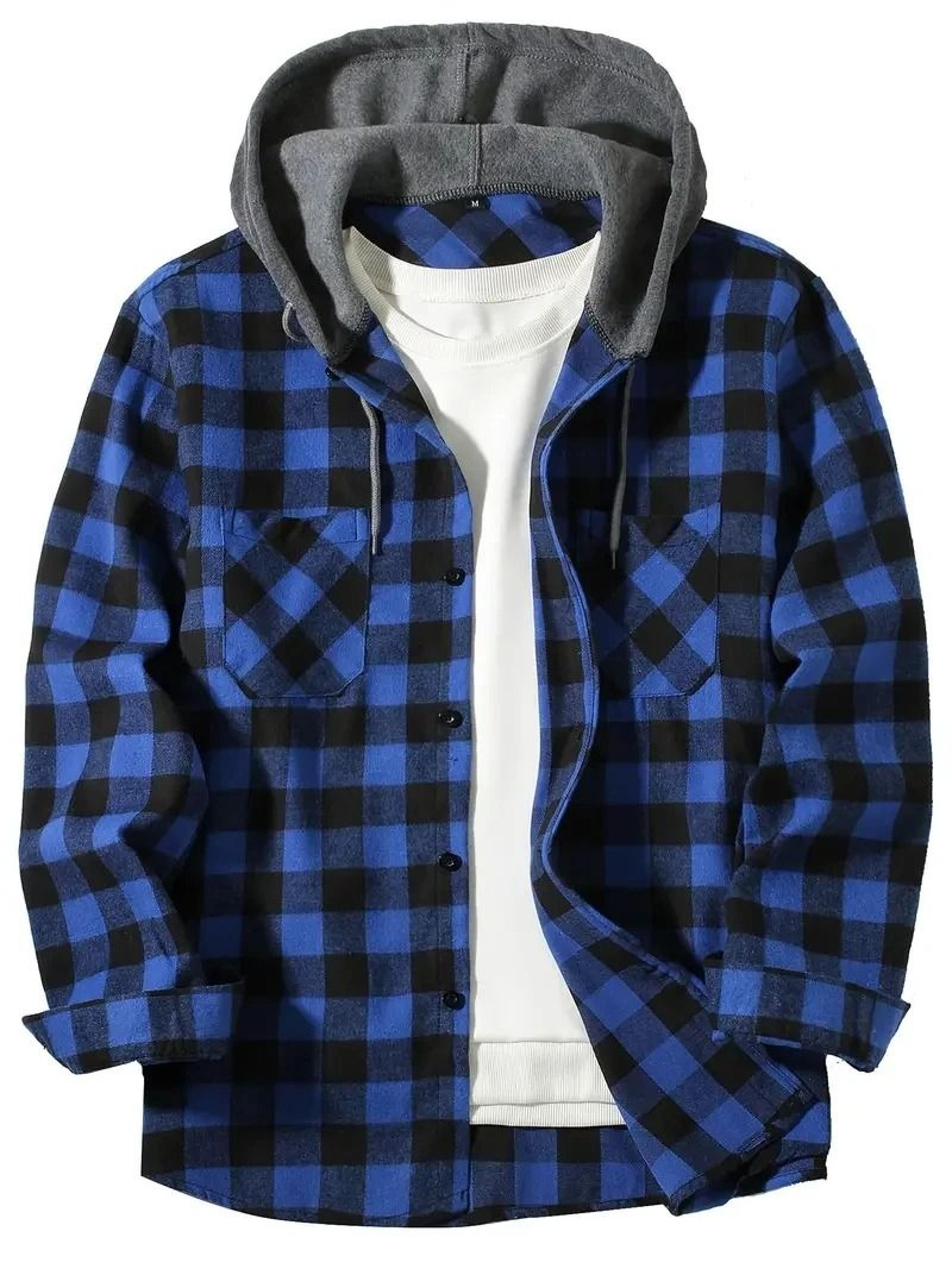 mens hooded plaid shirt casual slim fit long sleeve jacket