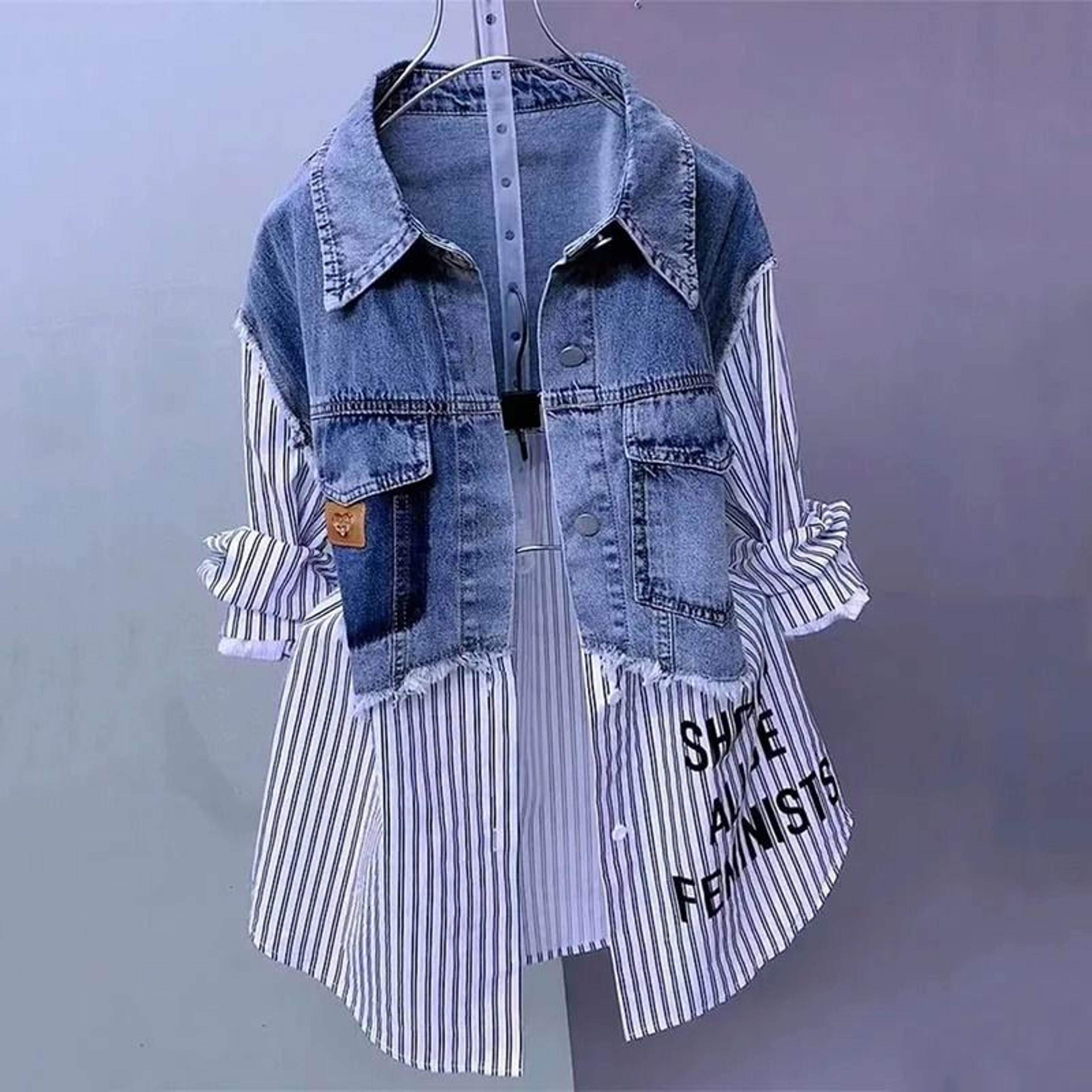 casual denim shirt for women splicing jean jacket lightweight spring autumn top
