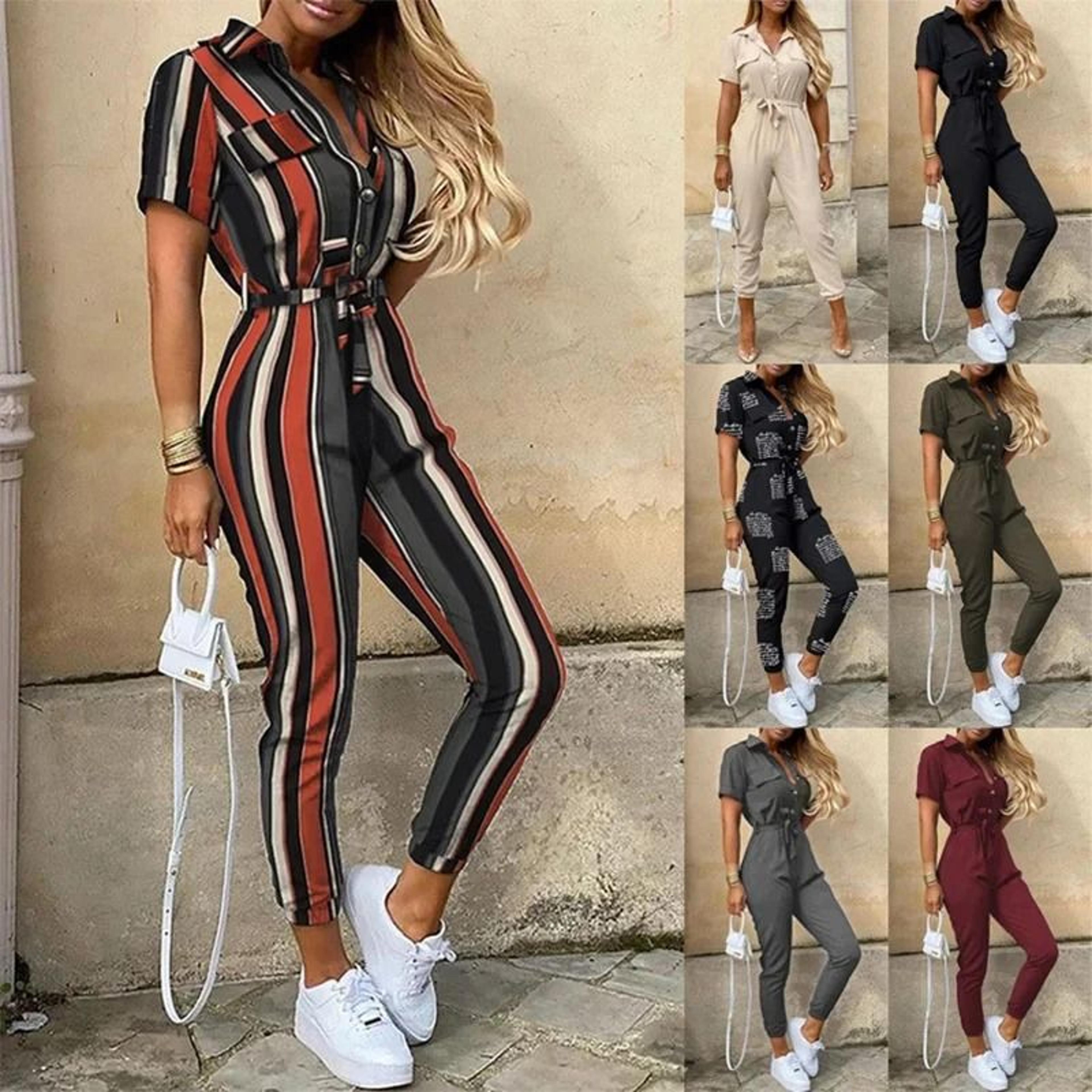womens monochromatic belted workwear jumpsuit casual pants
