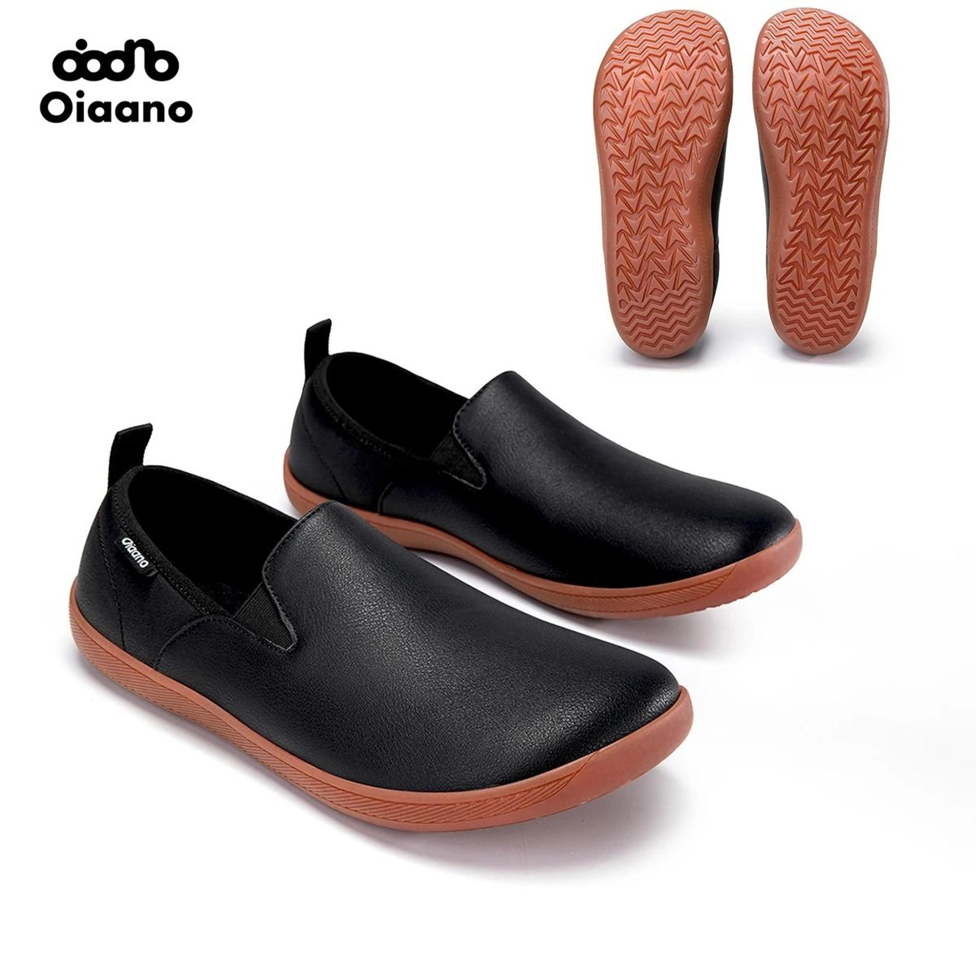 wide toe minimalist leather slip on sneakers for men