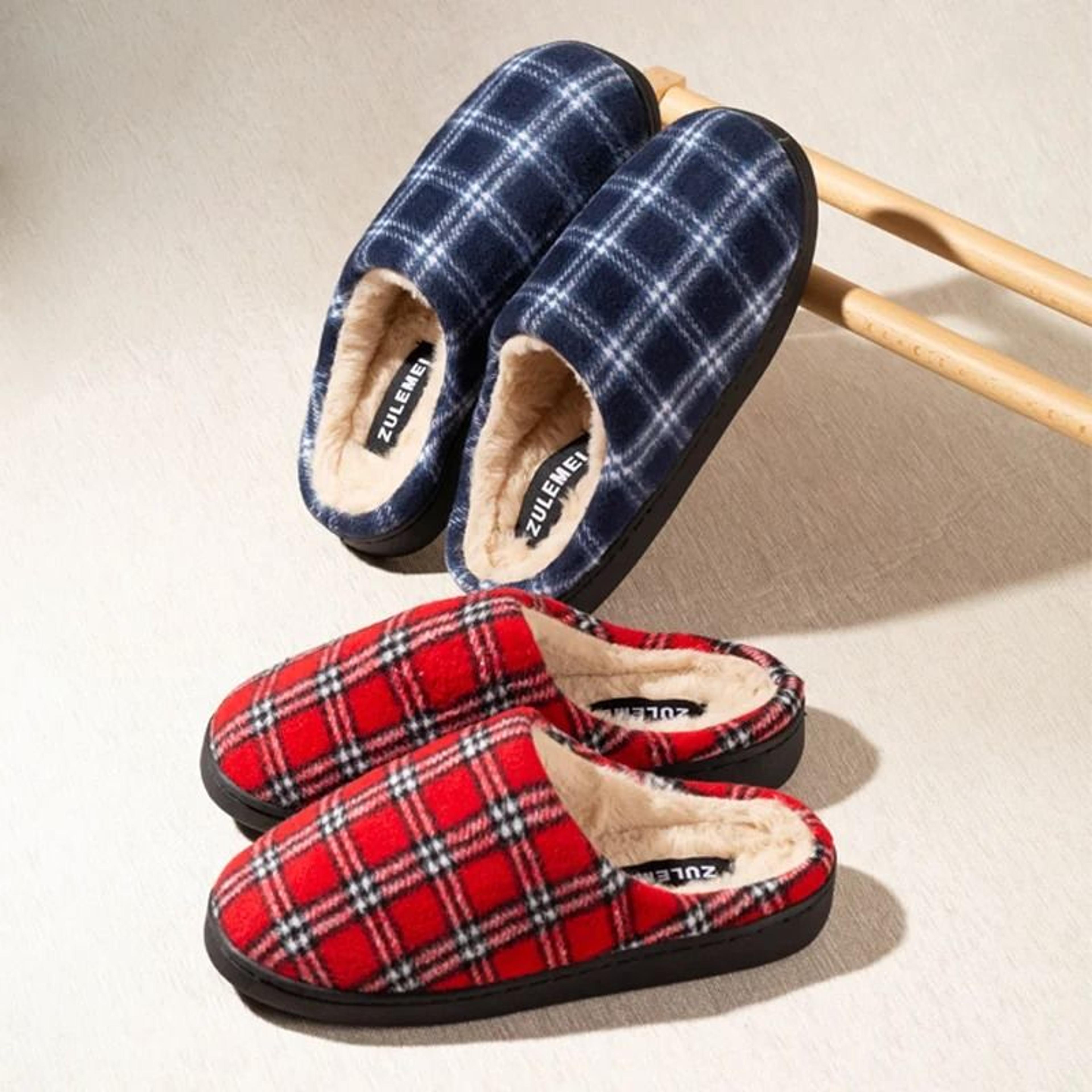 mens cozy fleece indoor slippers with non slip sole