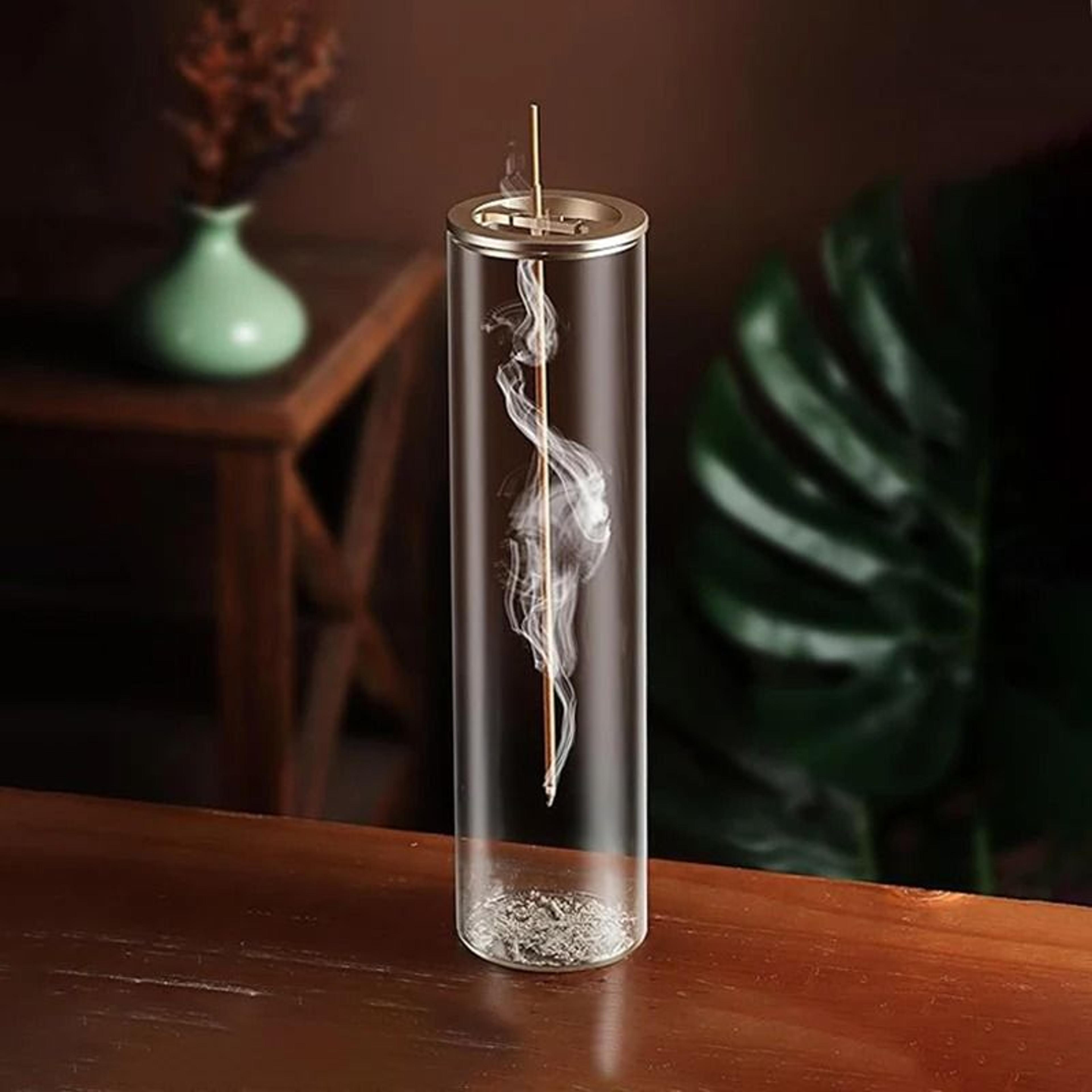 modern glass incense burner anti ash flying incense holder with removable glass ash catcher for home decor yoga meditati
