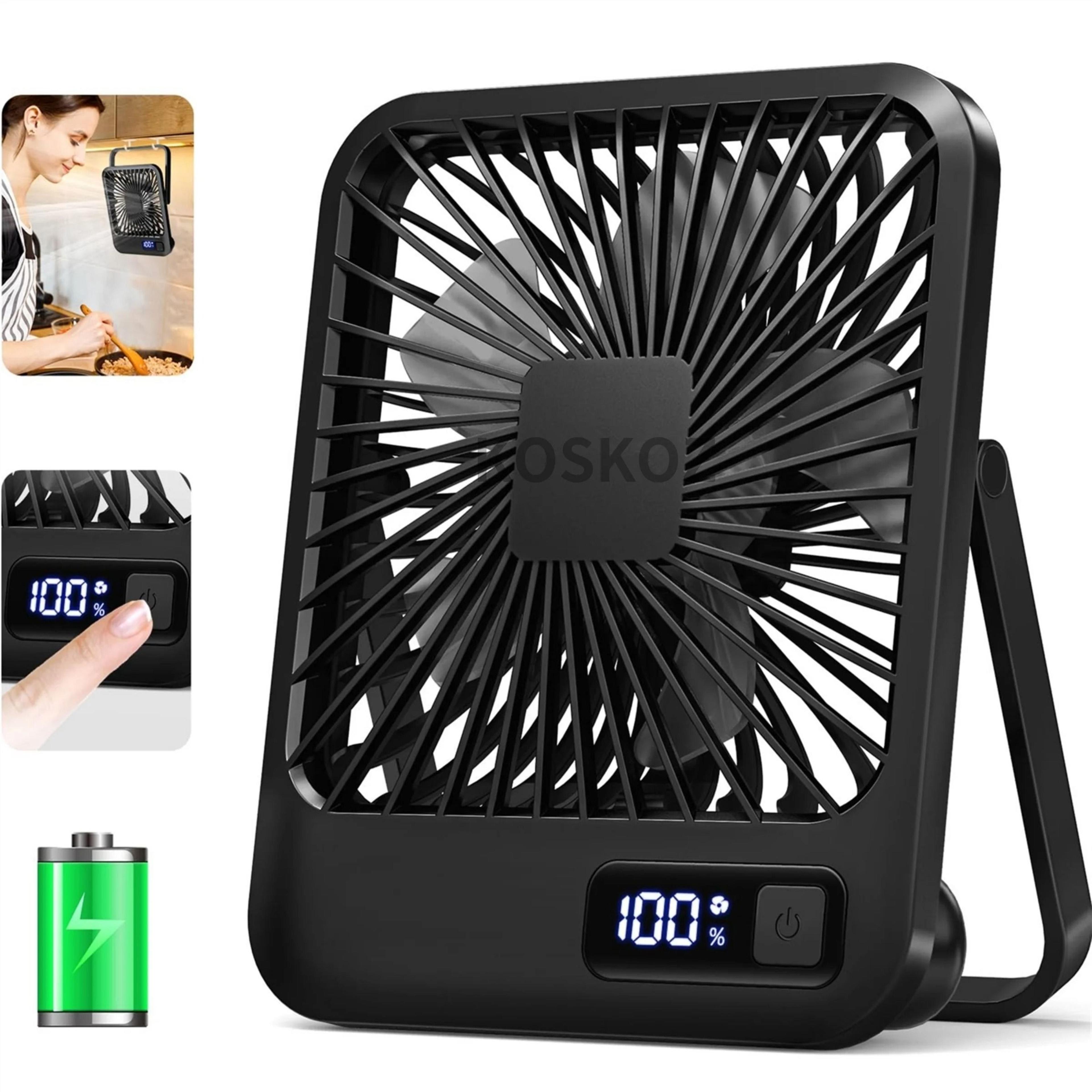 portable usb rechargeable desk fan with 180° foldable tilt and 5 speeds