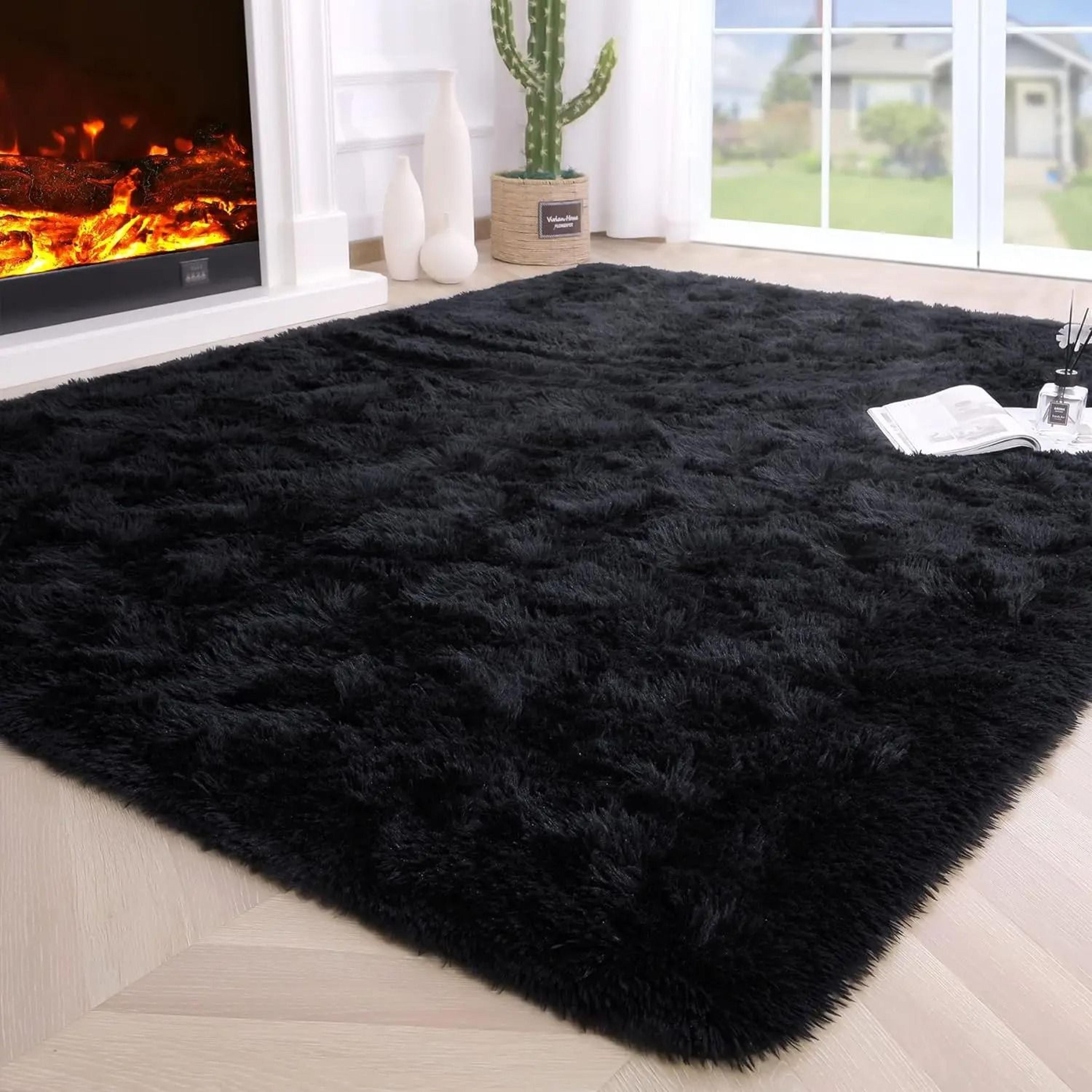 fluffy area rug for bedroom and living room with non slip backing