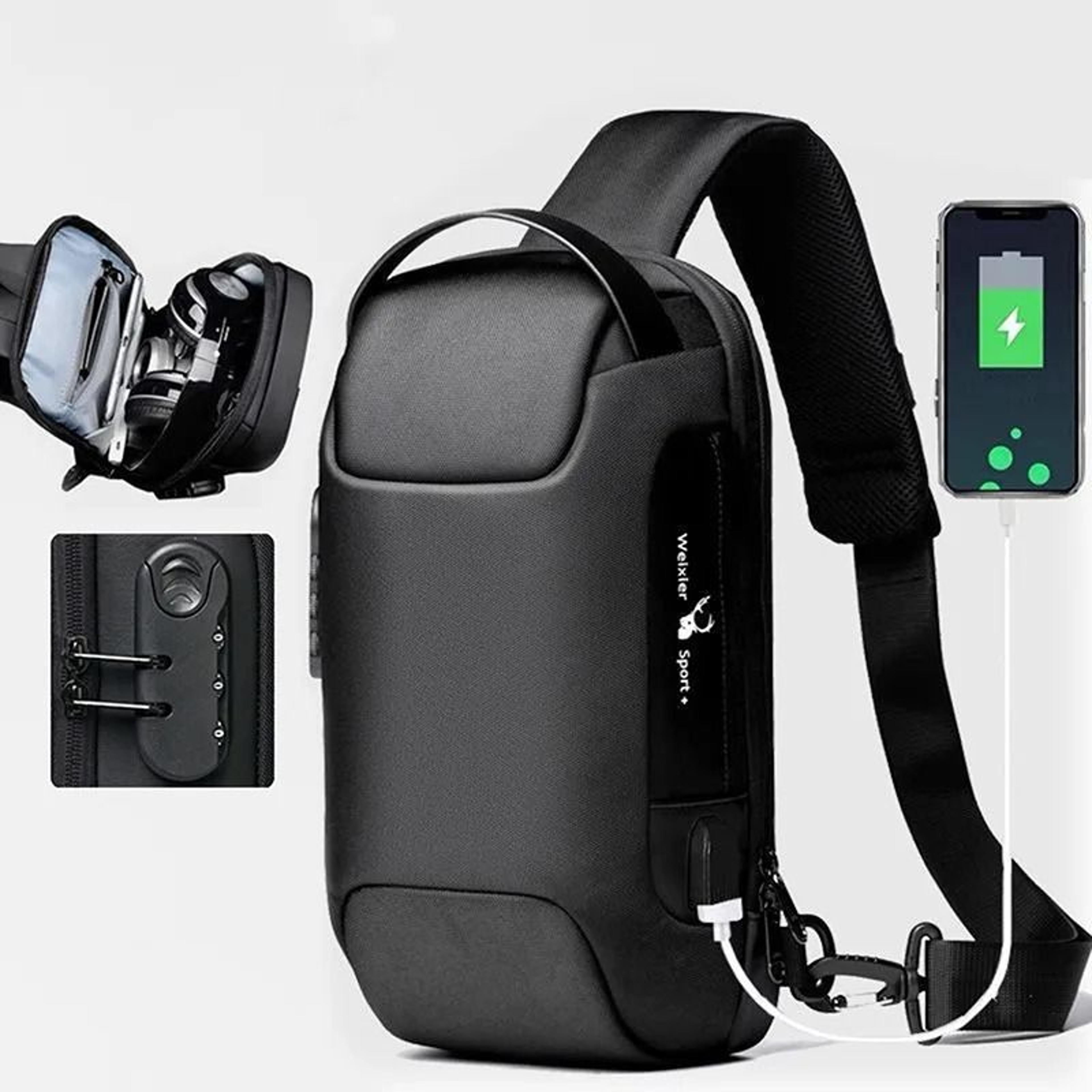 men usb crossbody bag waterproof anti theft chest pack with code lock and charging port