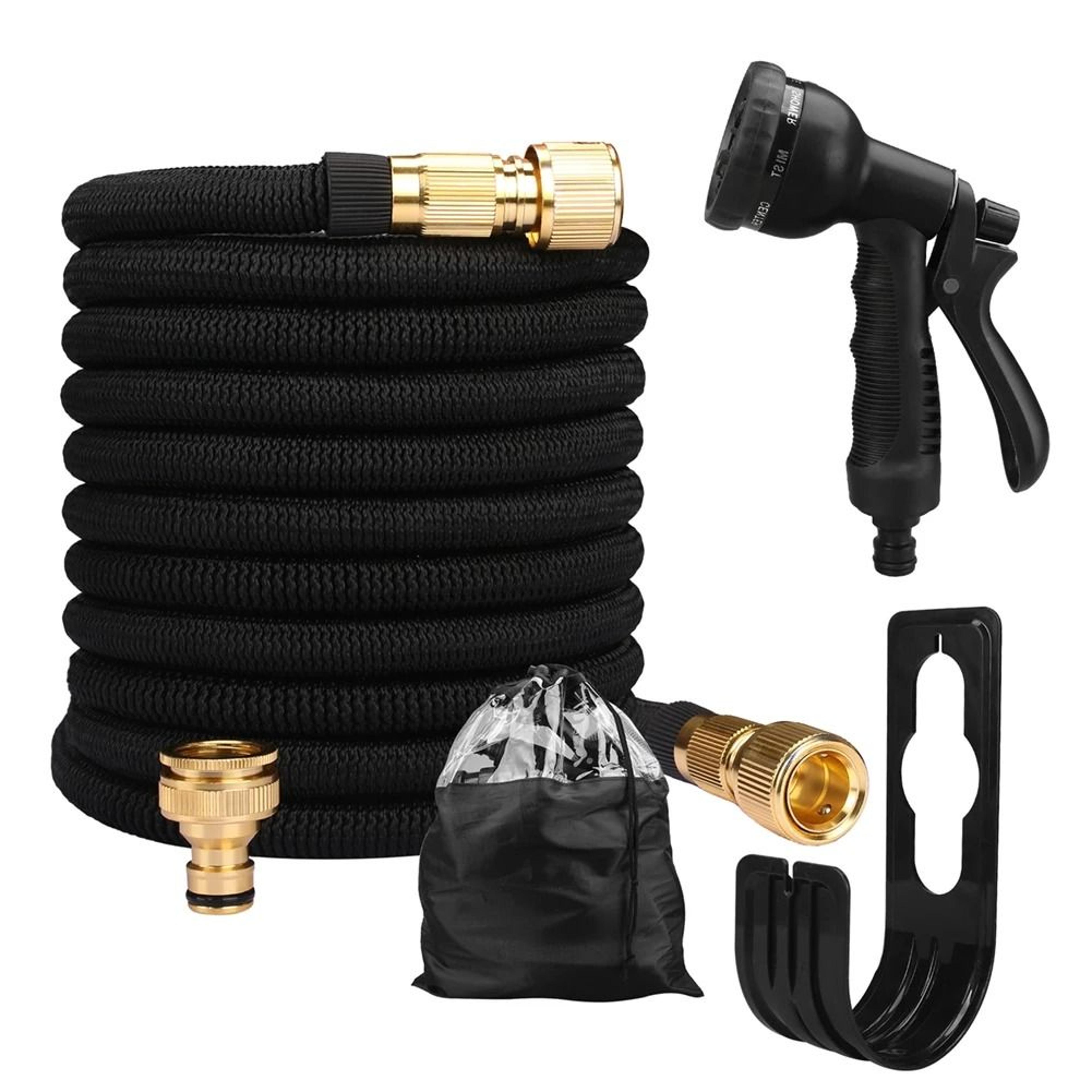 expandable garden water hose with spray nozzle and storage bag