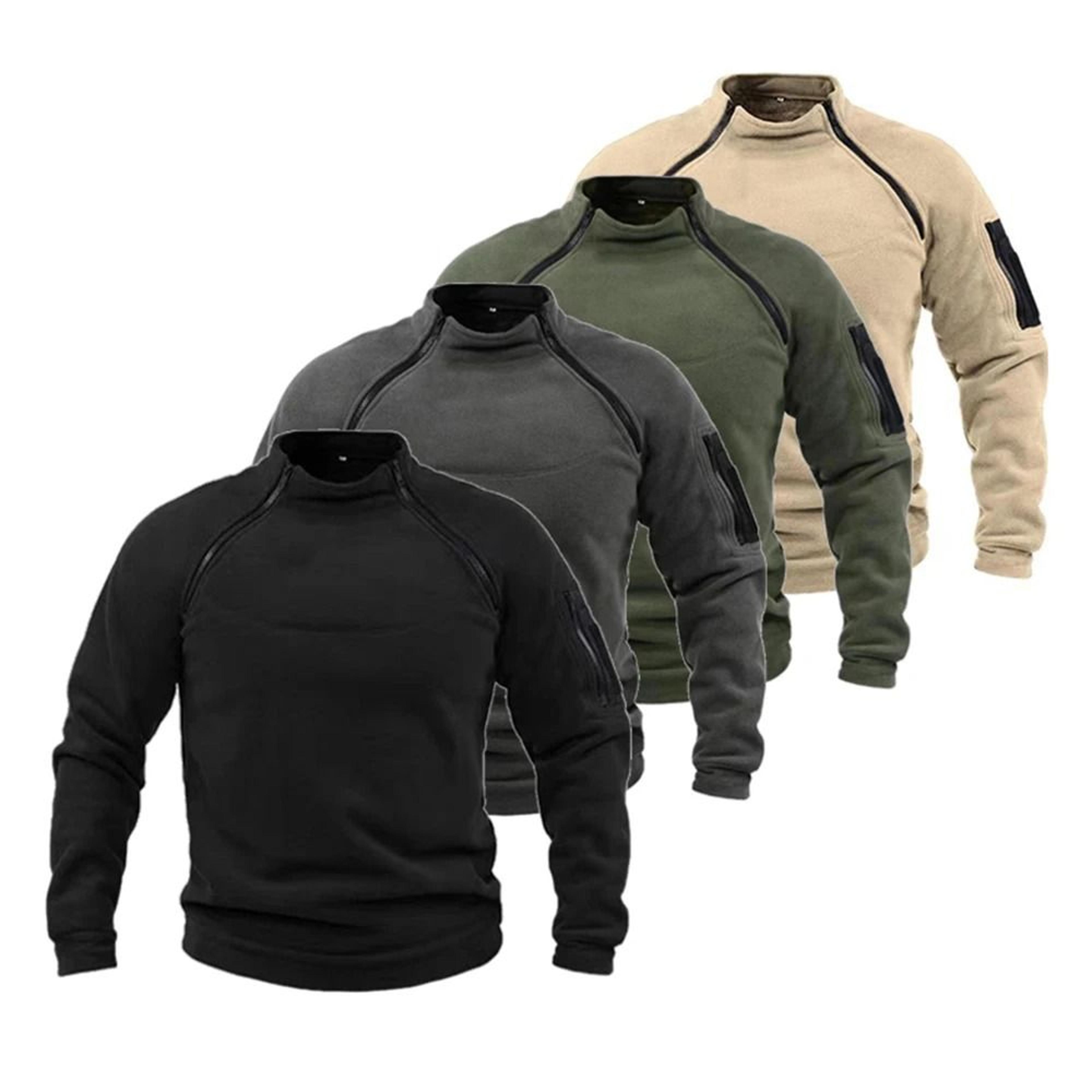 men tactical outdoor fleece jacket warm windproof thermal hiking pullover
