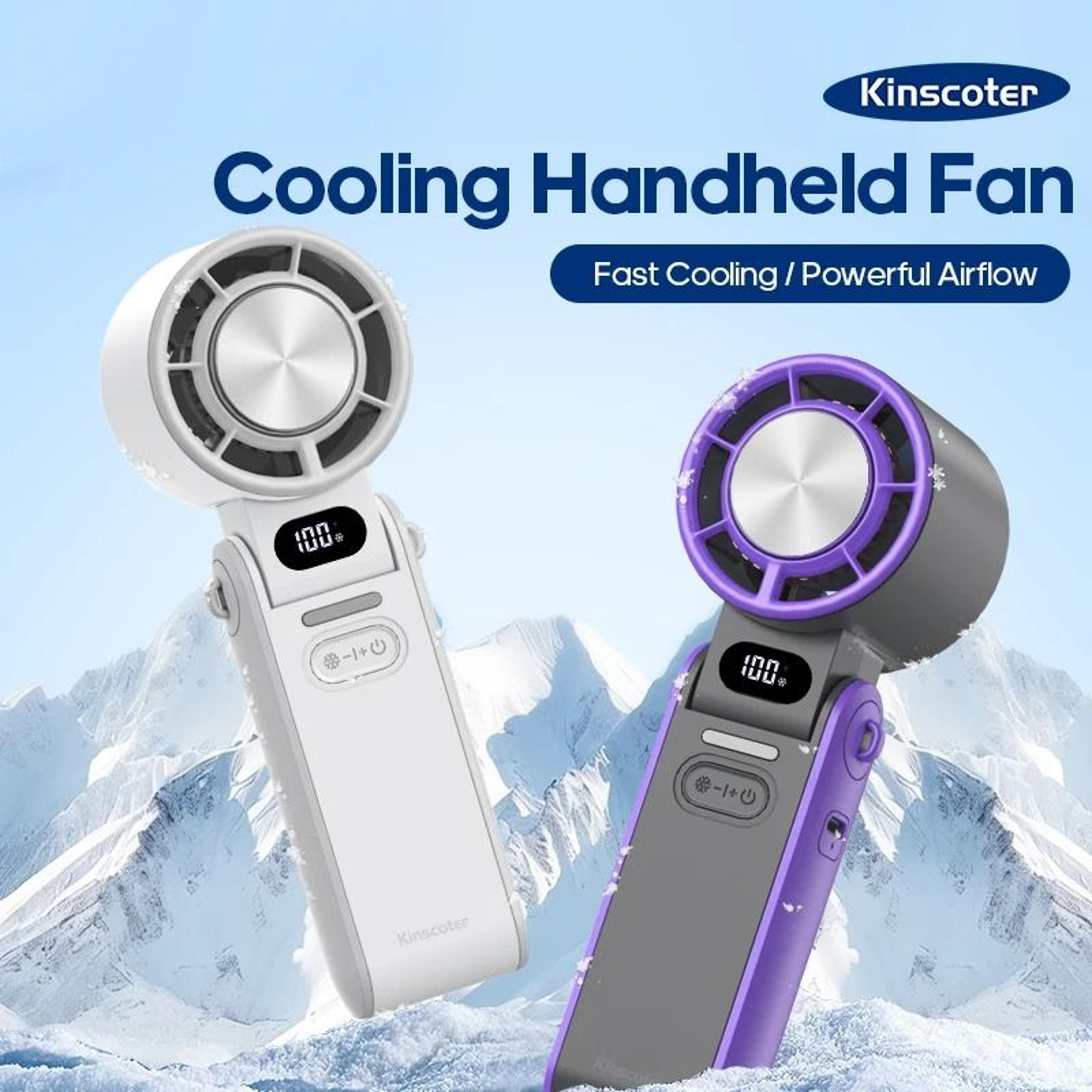 portable handheld fan with rechargeable battery and ice cooling