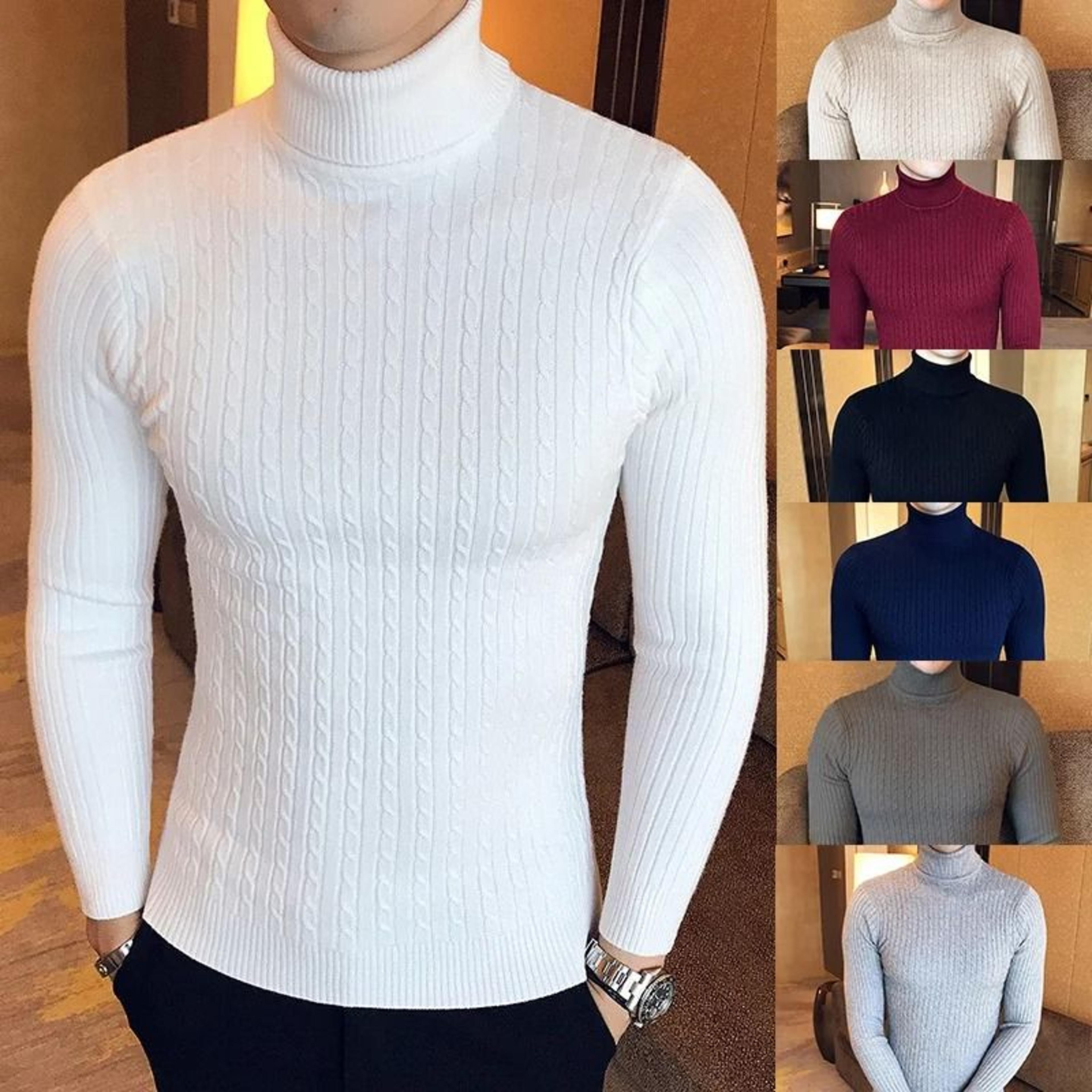 winter high neck thick warm sweater men slim fit pullover knitwear