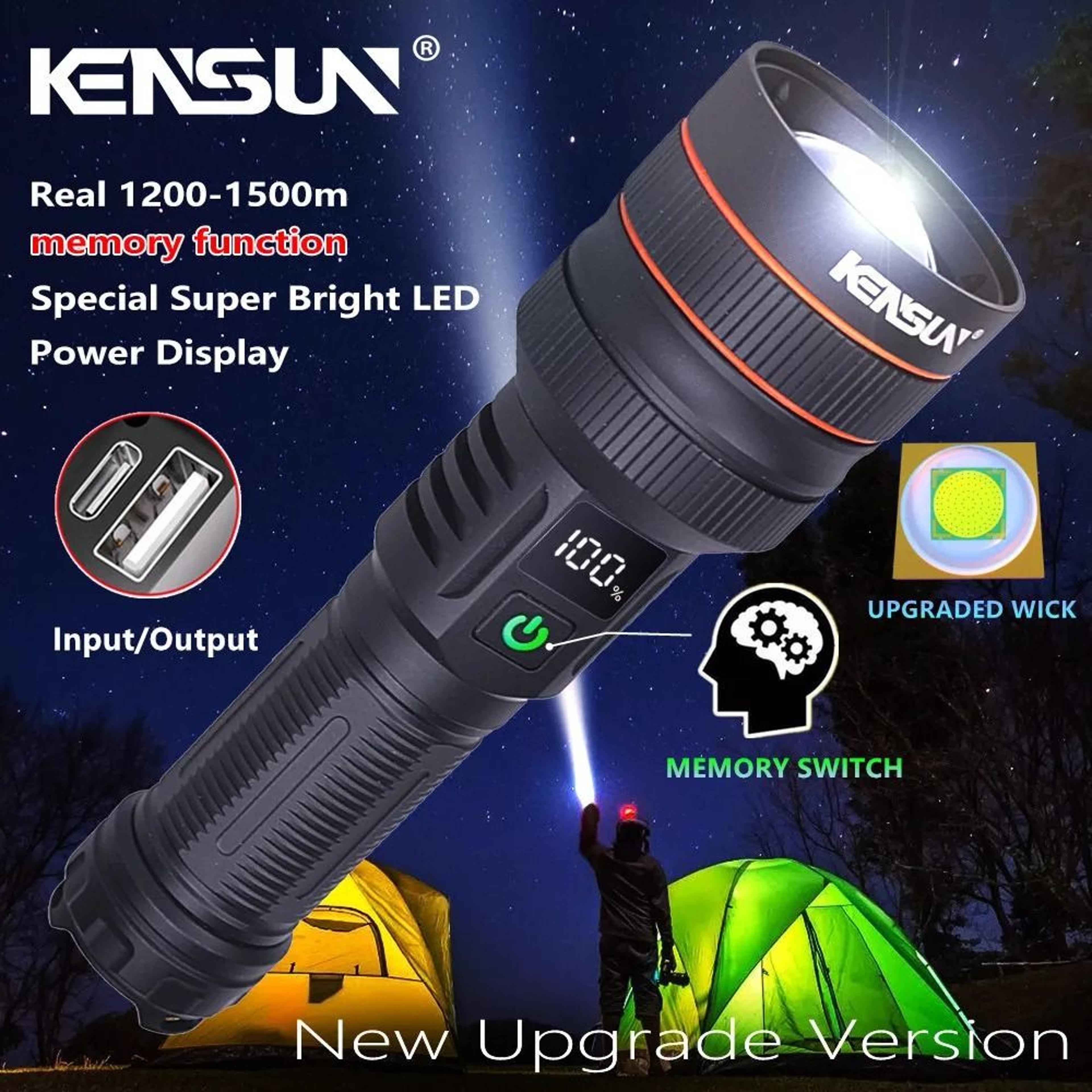 long range led flashlight with zoom and type c charging