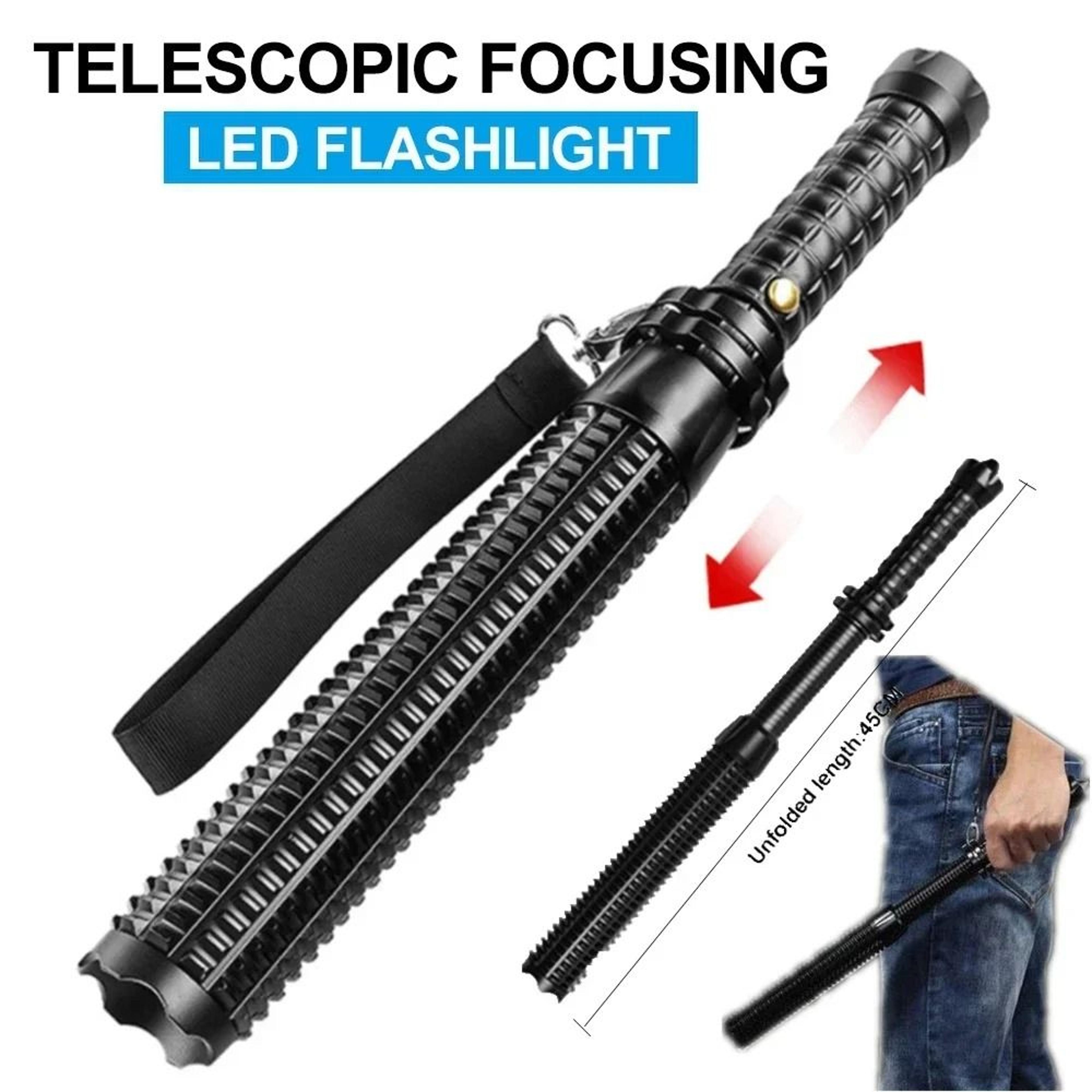 baseball bat style led flashlight with zoom and self defense design