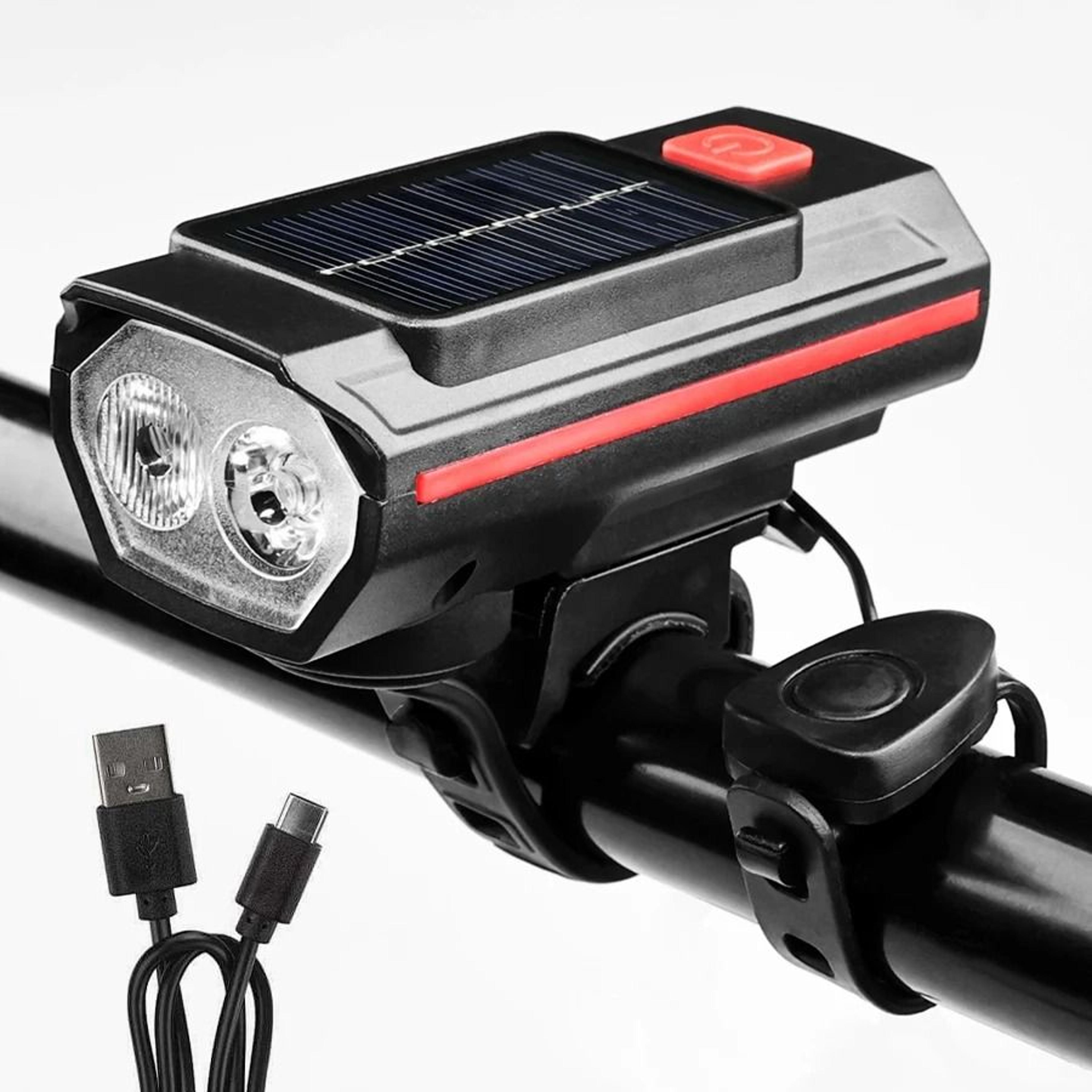 solar rechargeable bicycle front light with horn and usb-c charging