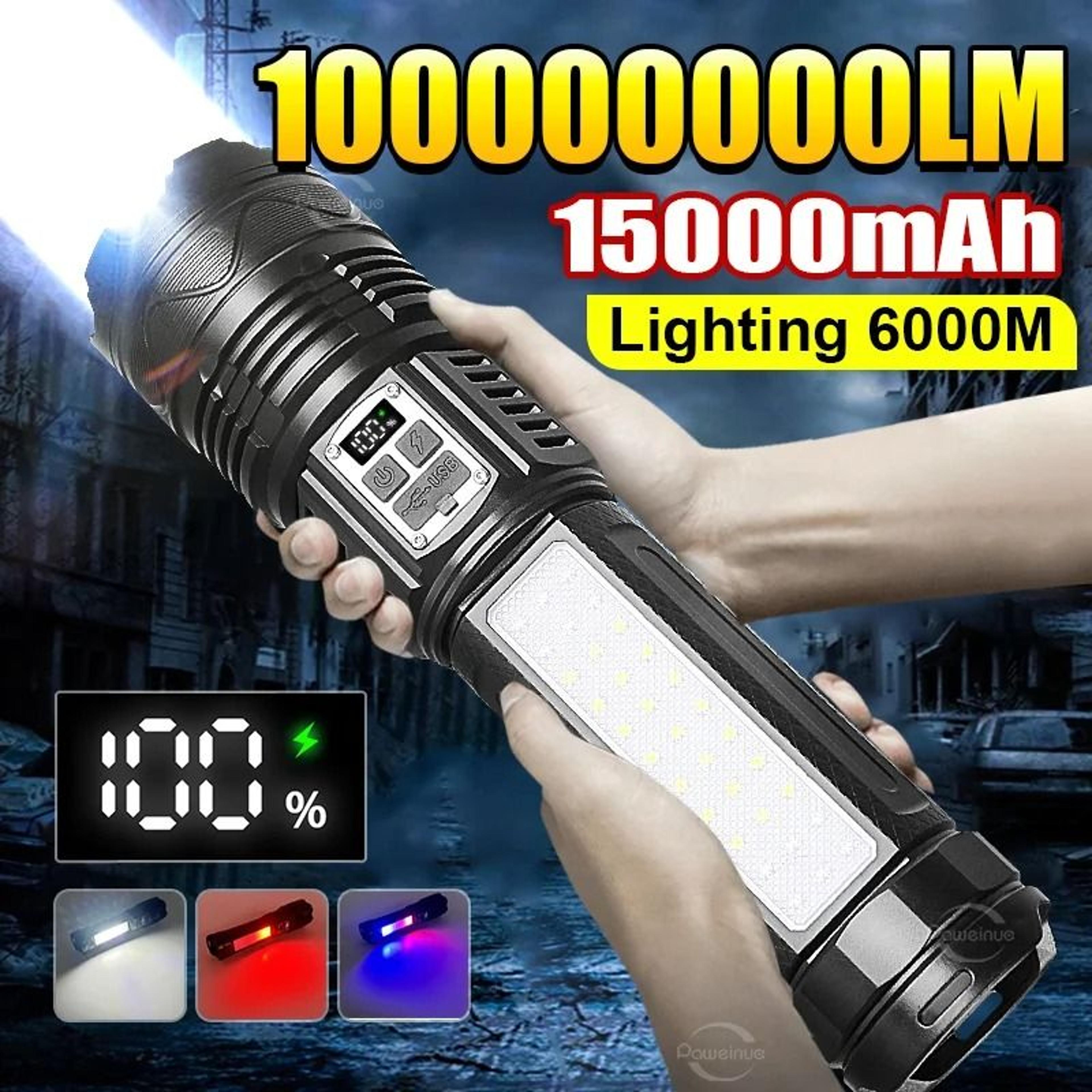 ultra bright long range led flashlight rechargeable tactical torch with 6000m beam and 15000mah battery
