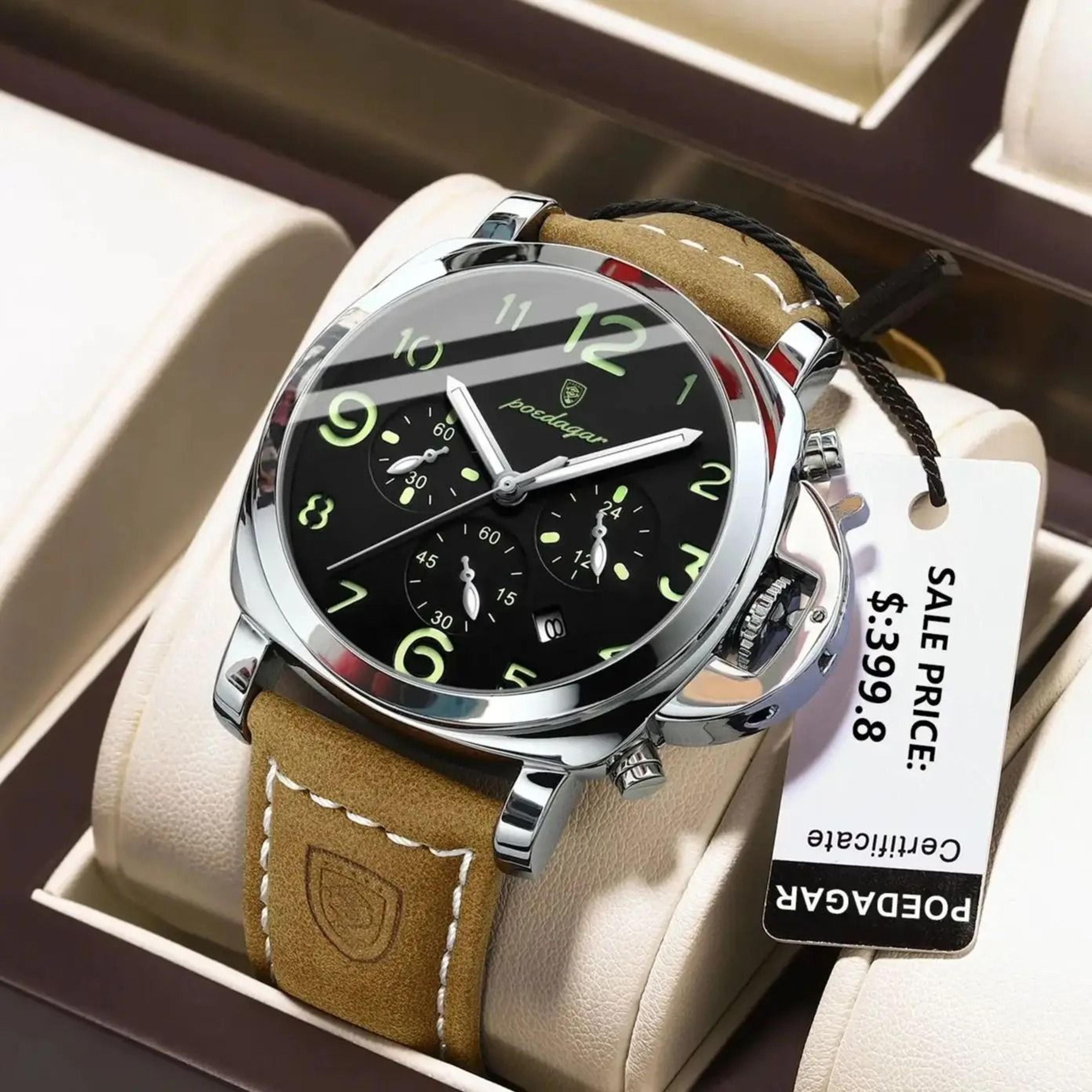 luxury military waterproof watch with luminous leather strap quartz movement