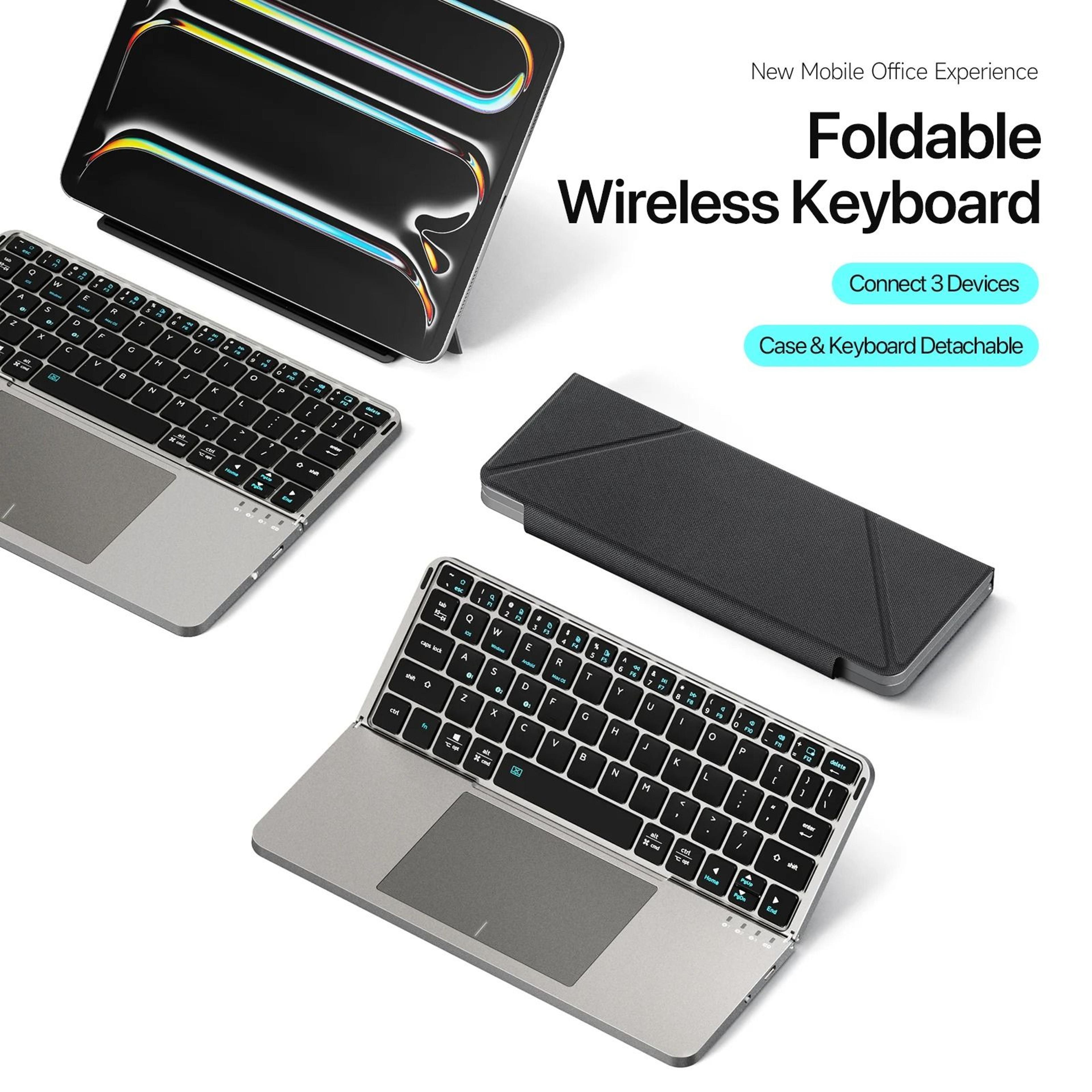 foldable bluetooth keyboard with touchpad and phone holder