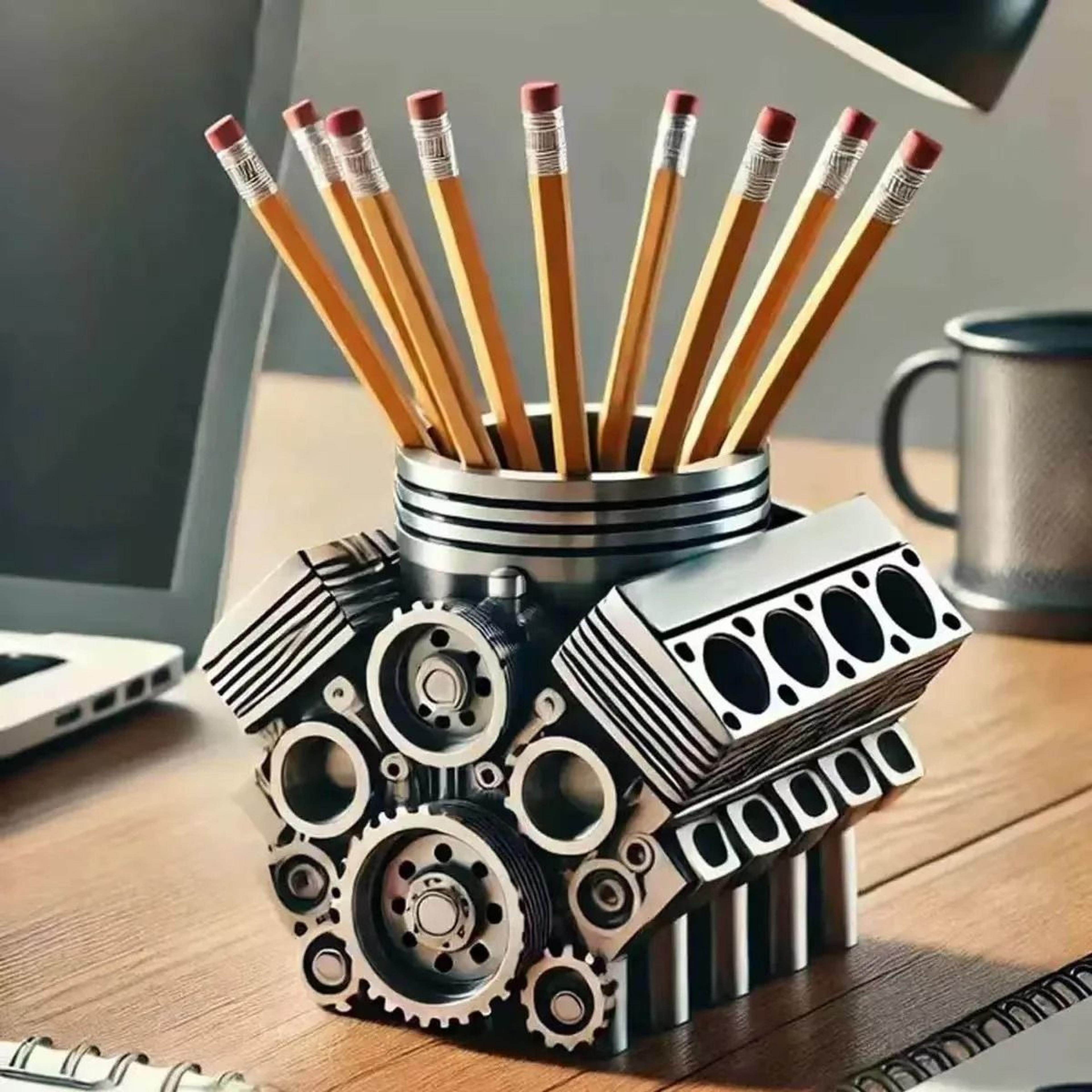 v8 engine pen holder desktop organizer