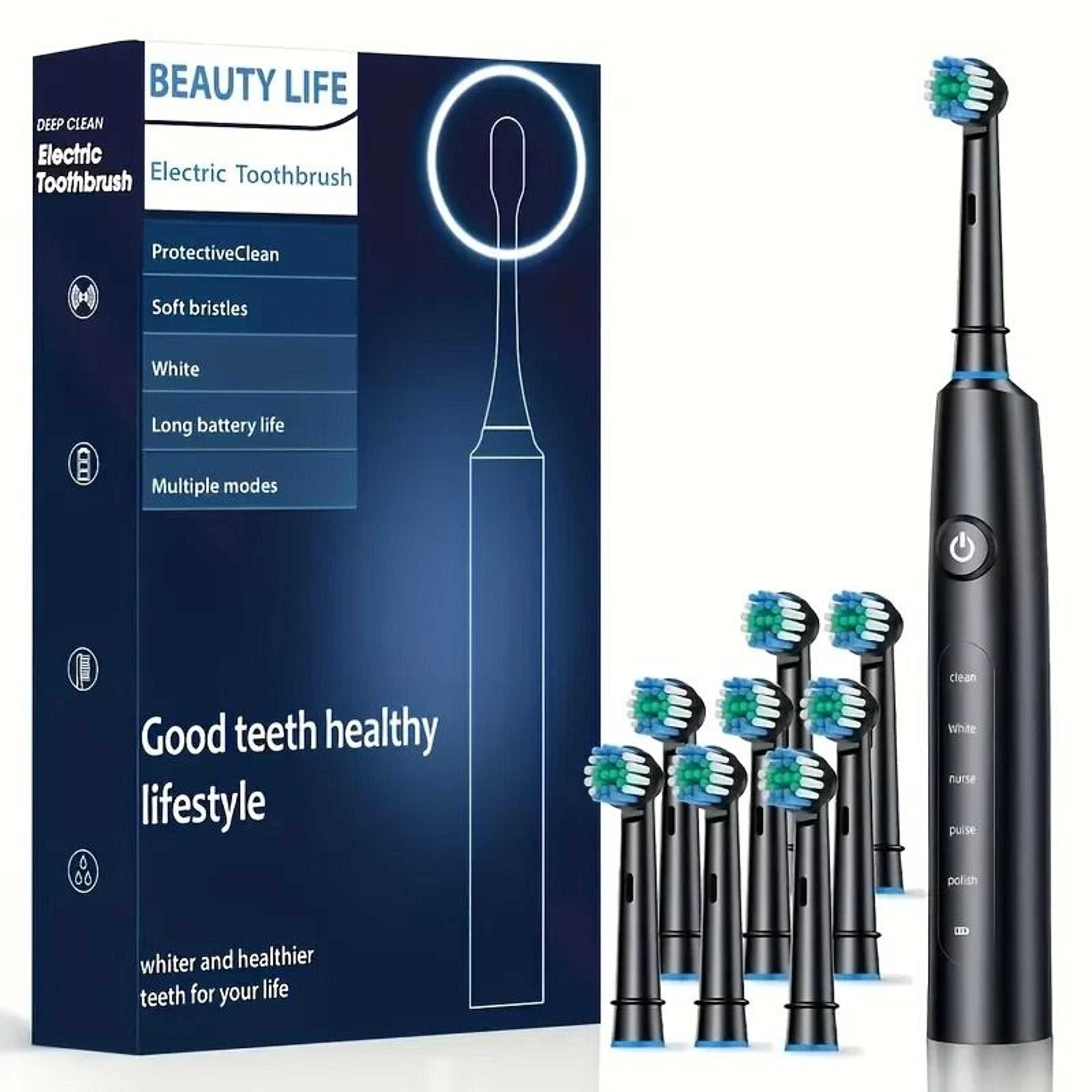 electric rotating toothbrush with replacement heads for adults