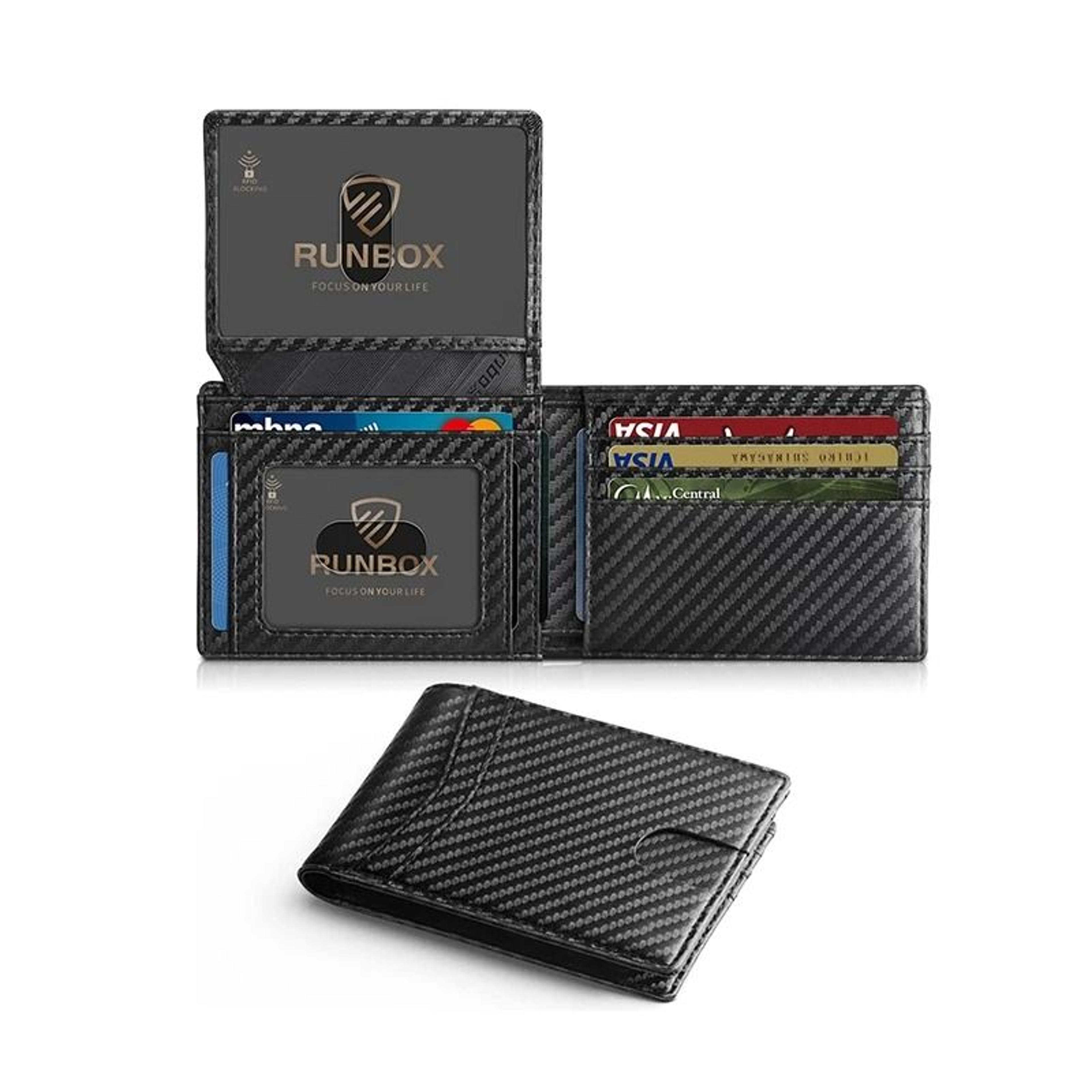 mens ultra thin rfid leather wallet with id window and multi card slots
