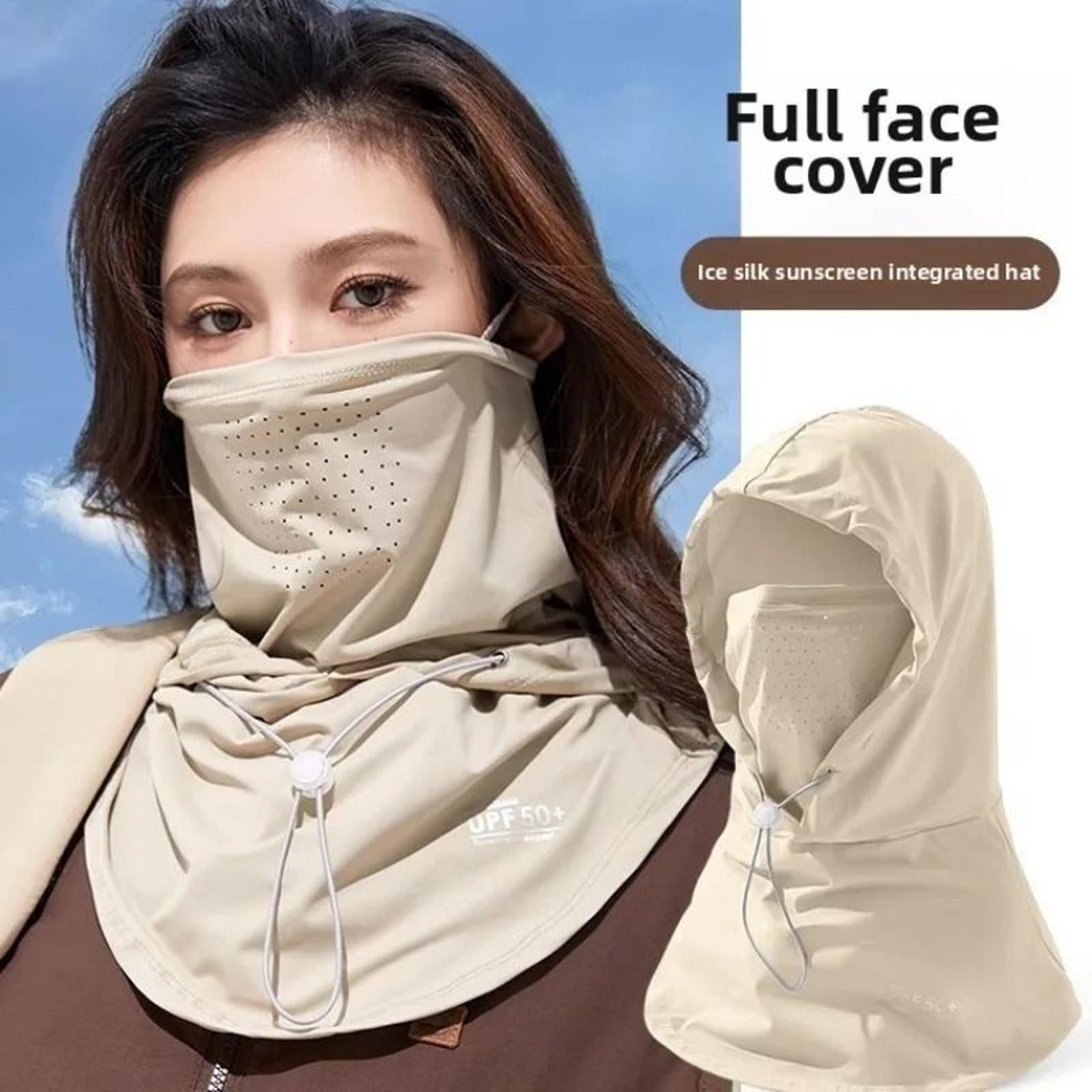pull rope anti-uv sunscreen hat with mask shawl for outdoor sports