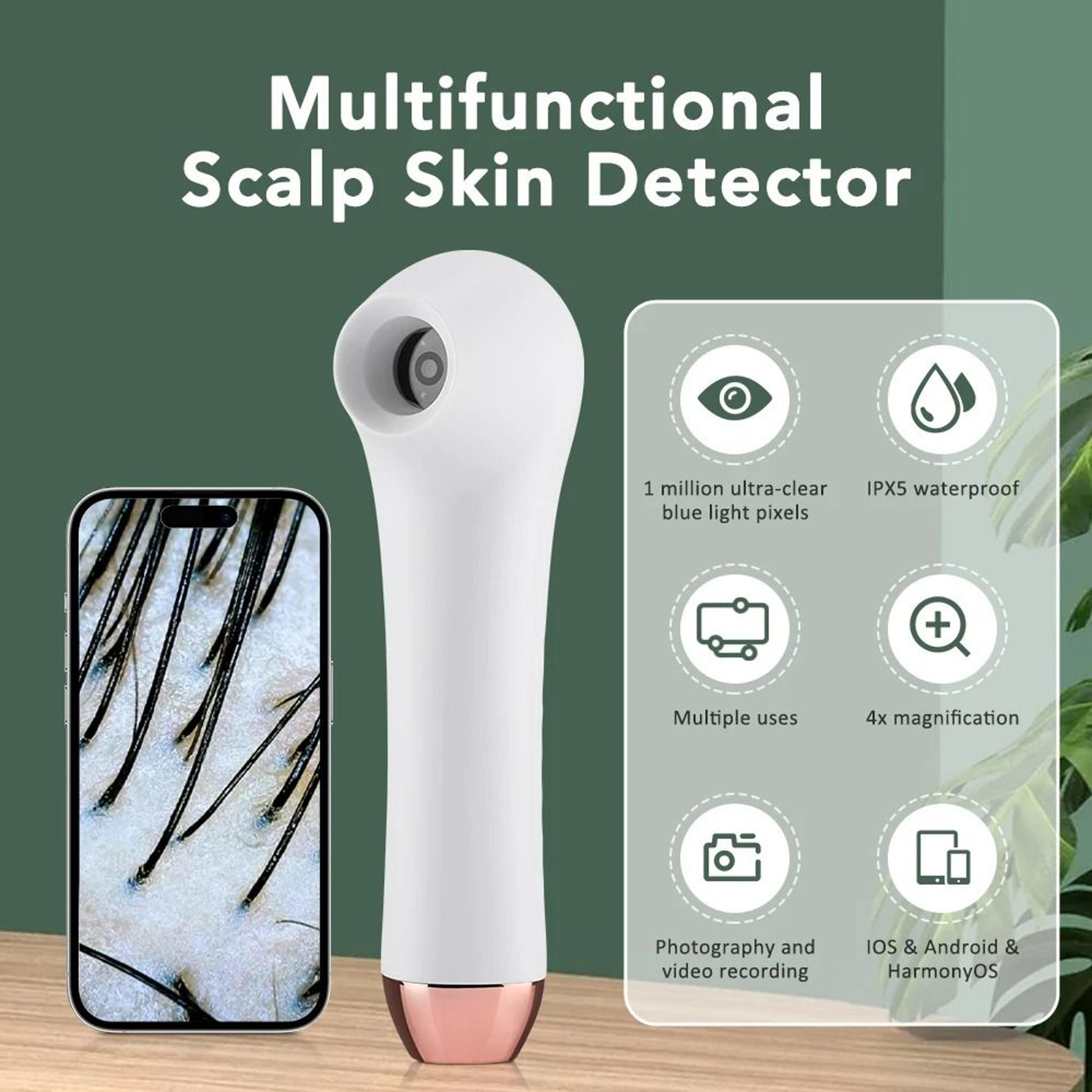 multifunctional scalp and skin hair follicle detector with hd visual analyzer and phone/tablet connection