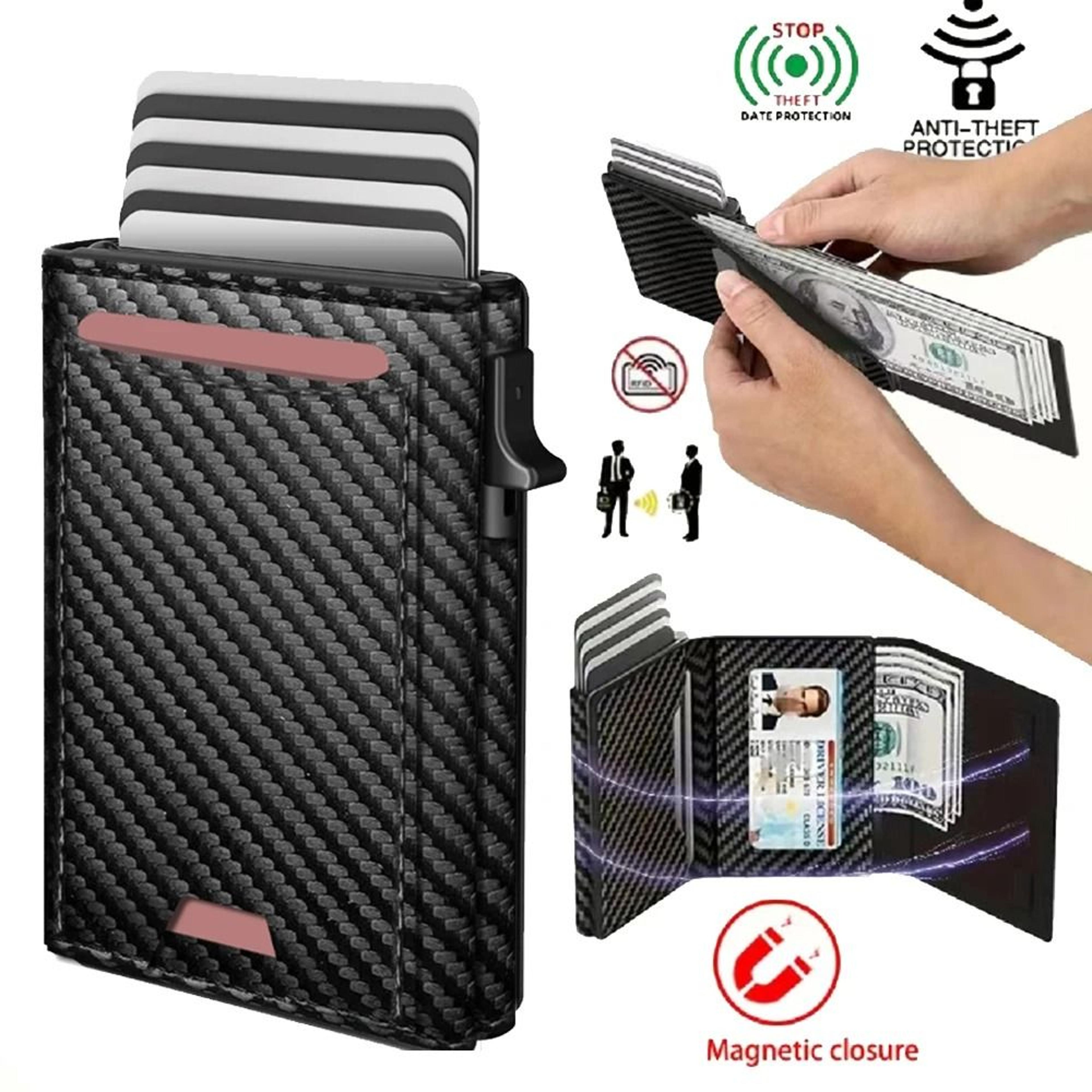 mens rfid blocking business wallet with multi-card slots and magnetic closure