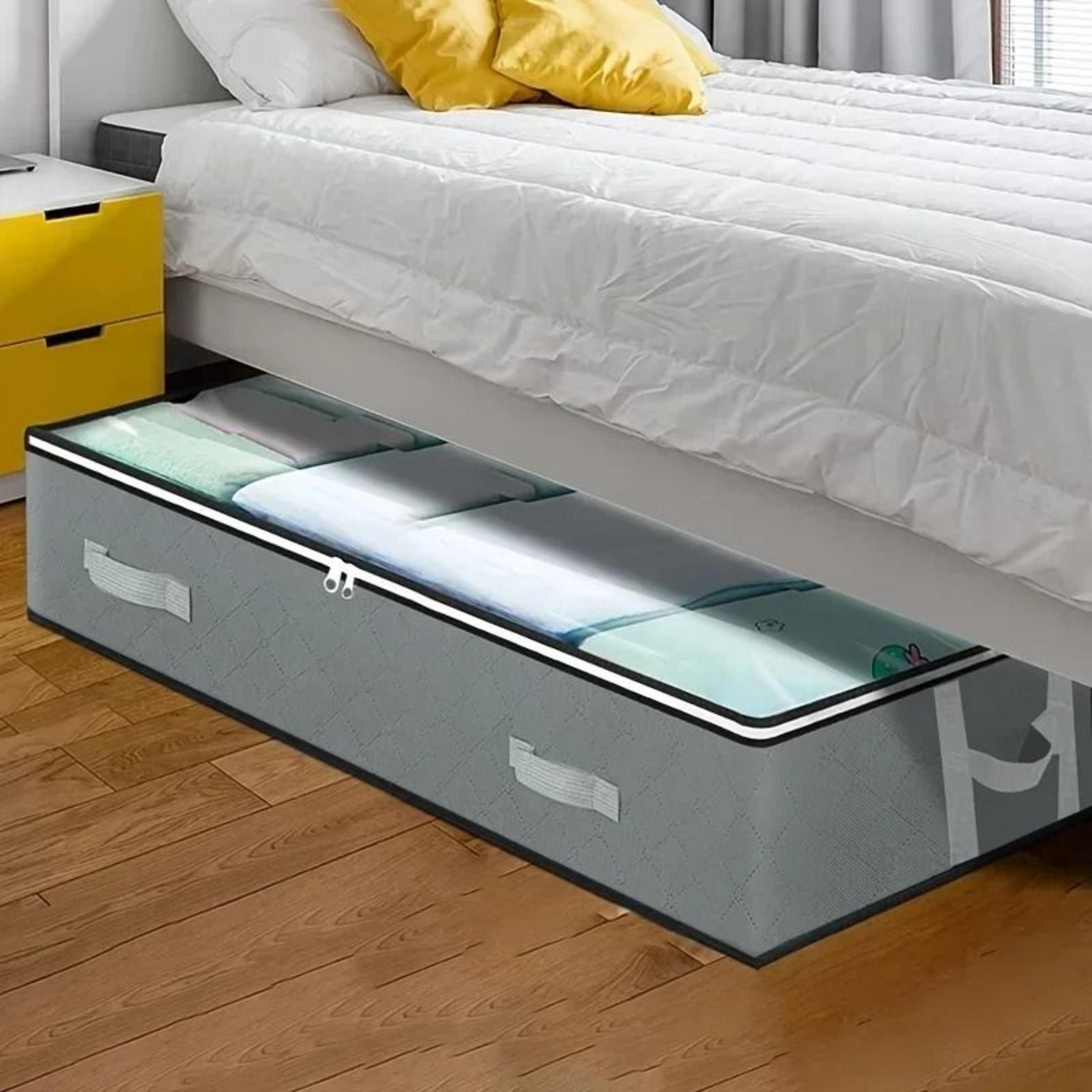 dustproof under bed storage box with reinforced handles for comforter blanket pillow and toys