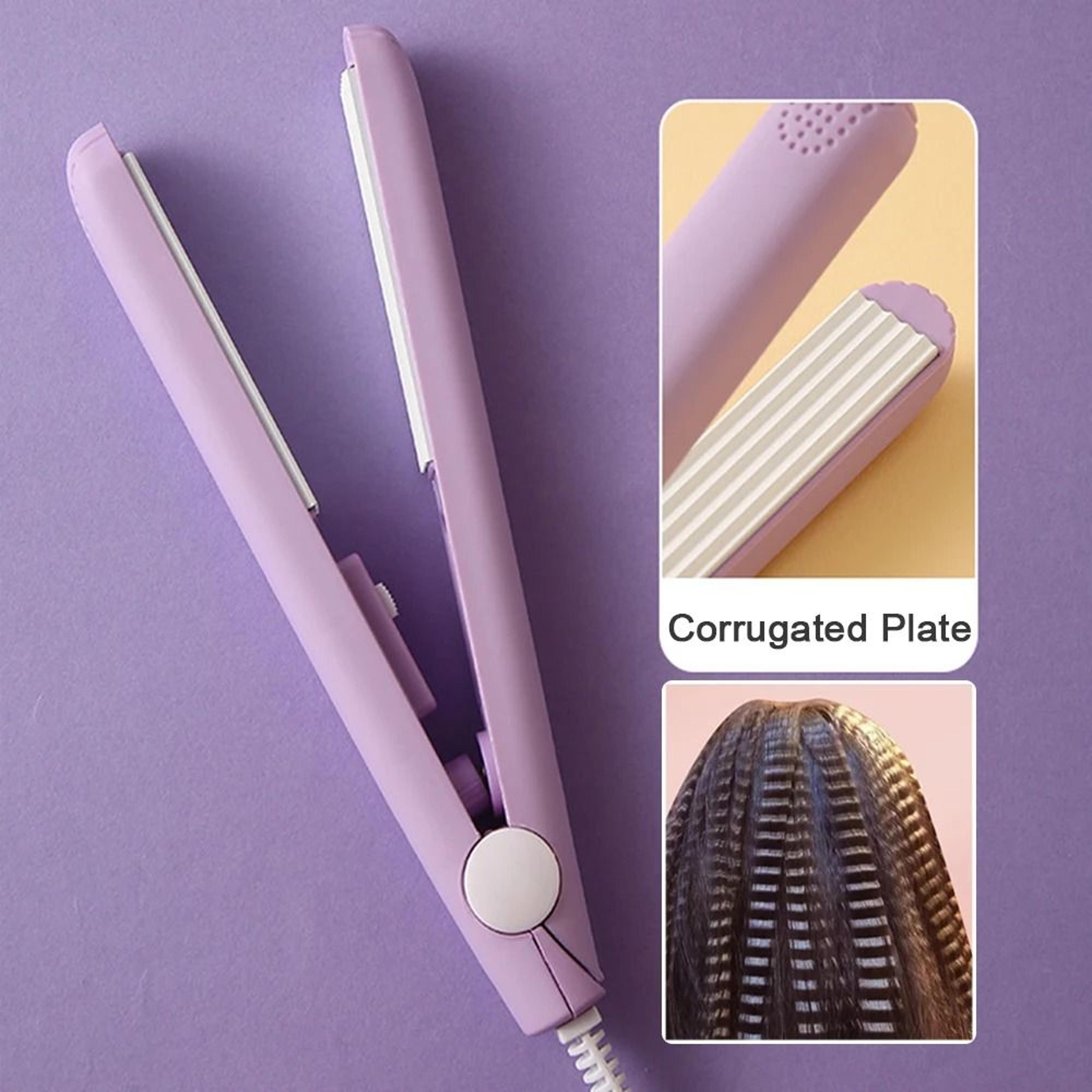 mini hair curler and crimper – portable ceramic flat iron for fluffy waves and styling