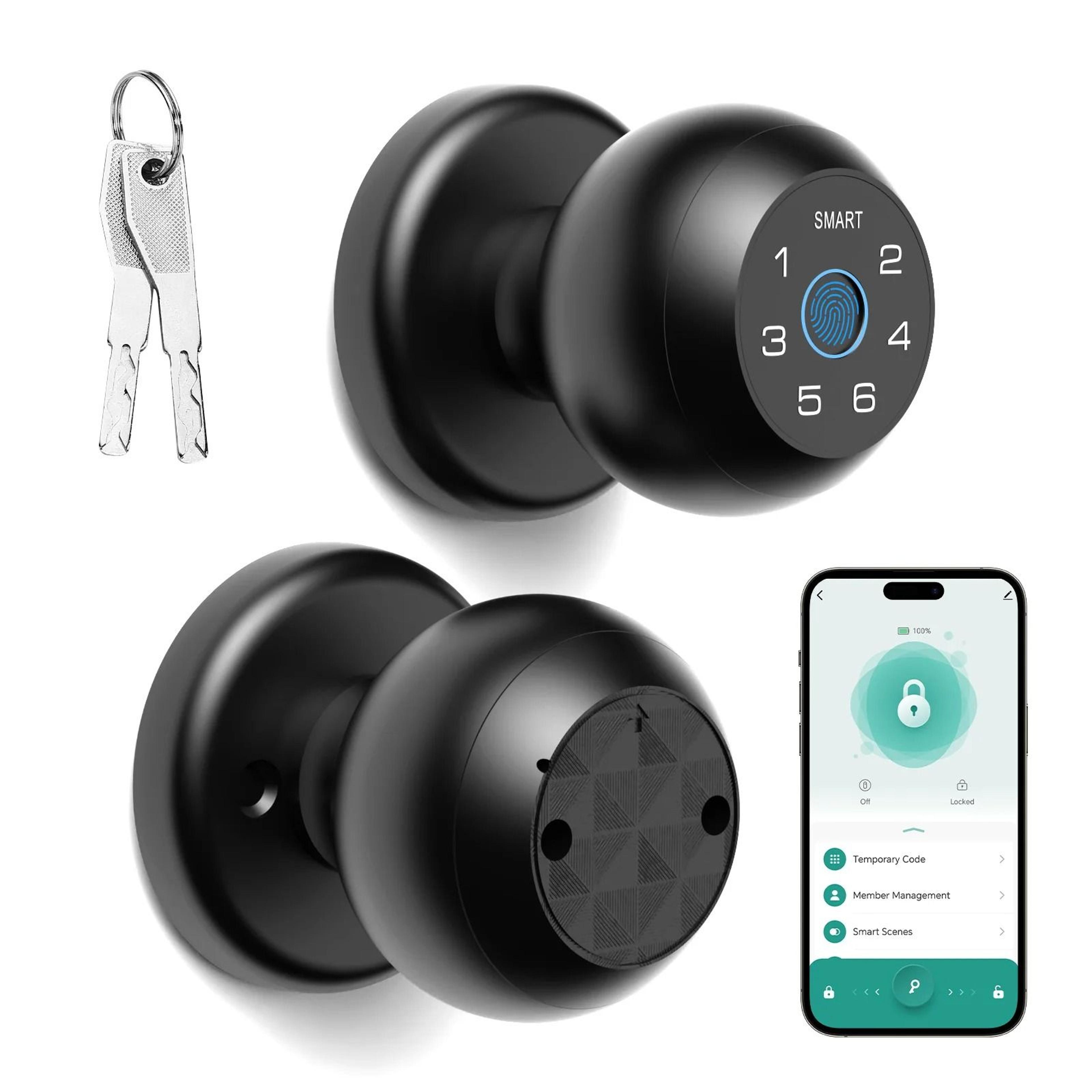 smart fingerprint door lock with app control, passcode unlock, and touchscreen keypad